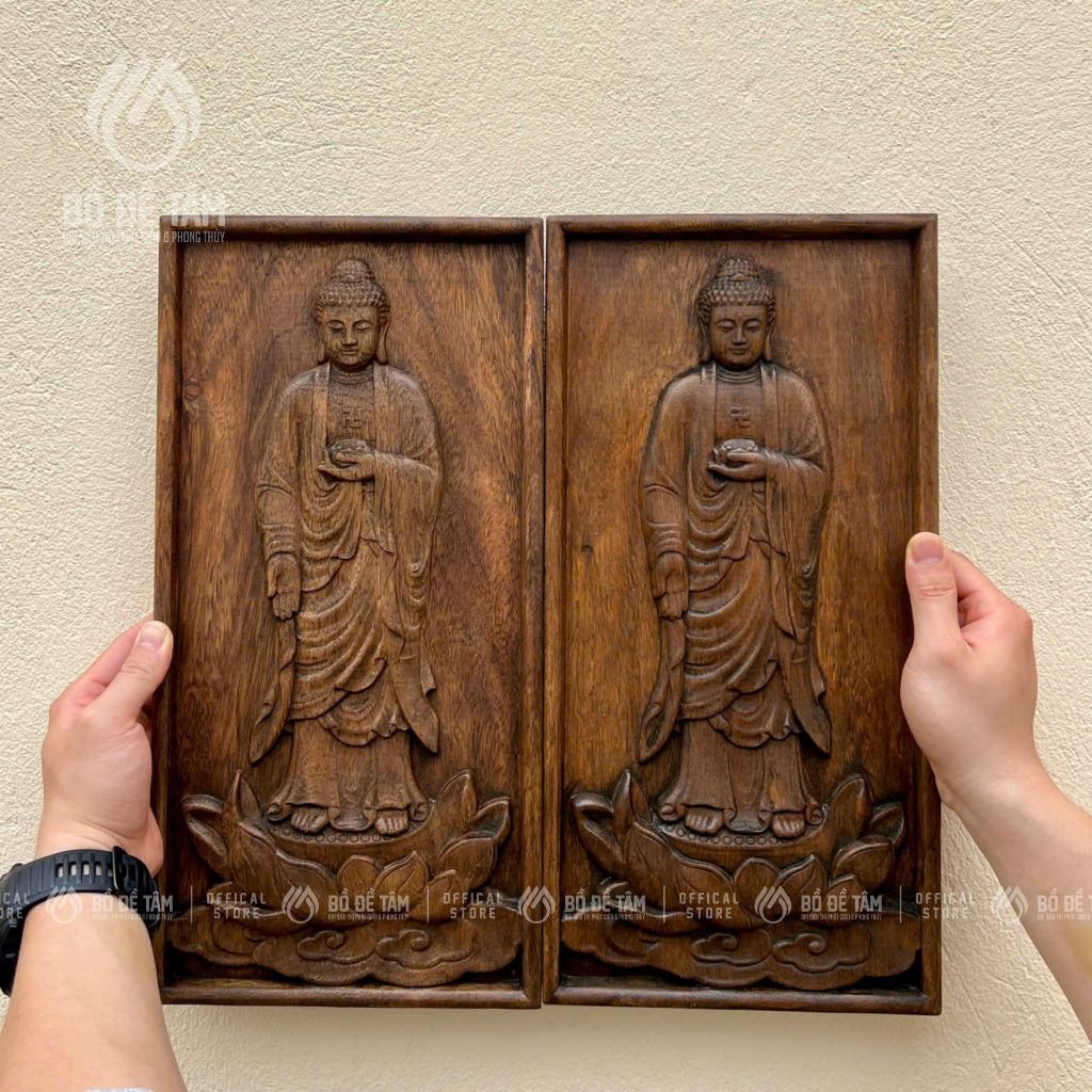 [Bộ Tam Thánh] Tranh Gỗ Bộ Tam Thánh 20x40cm Treo Tường (A Di Đà, Quán Âm, Địa Tạng) - Quy cách đóng gói cẩn trọng và phụ kiện kèm theo - Siêu Thị Đại Bồ Đề Tâm