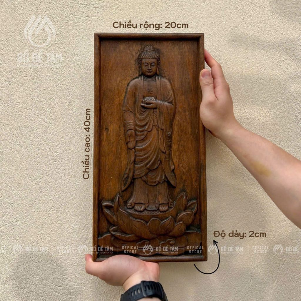 [Bộ Tam Thánh] Tranh Gỗ Bộ Tam Thánh 20x40cm Treo Tường (A Di Đà, Quán Âm, Địa Tạng) - Chi tiết chất liệu và đường nét hoàn thiện - Siêu Thị Đại Bồ Đề Tâm
