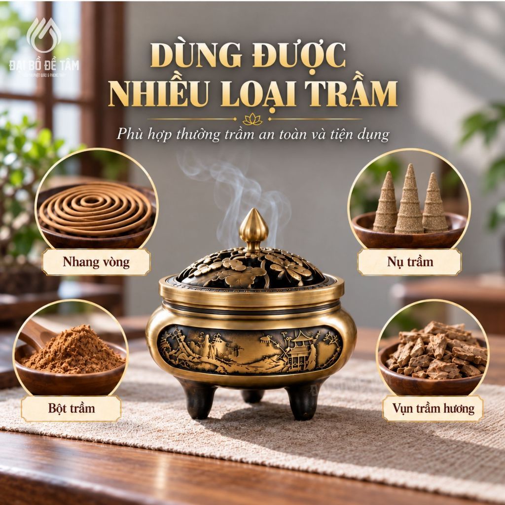 [COMBO TIẾT KIỆM] Lư Xông Trầm Đồng 3 Chân + Tặng Nụ Trầm Hương Tự Nhiên 20 Nụ - Quy cách đóng gói cẩn trọng và phụ kiện kèm theo - Siêu Thị Đại Bồ Đề Tâm