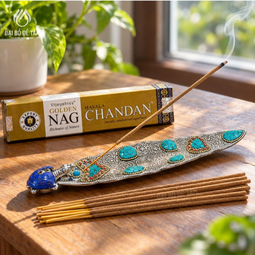 [COMBO 3 Hộp] Nhang Ấn Độ Vijayshree Golden Nag + Tặng Khay Đốt Nhang Cổ Tây Tạng - Quy cách đóng gói cẩn trọng và phụ kiện kèm theo - Siêu Thị Đại Bồ Đề Tâm