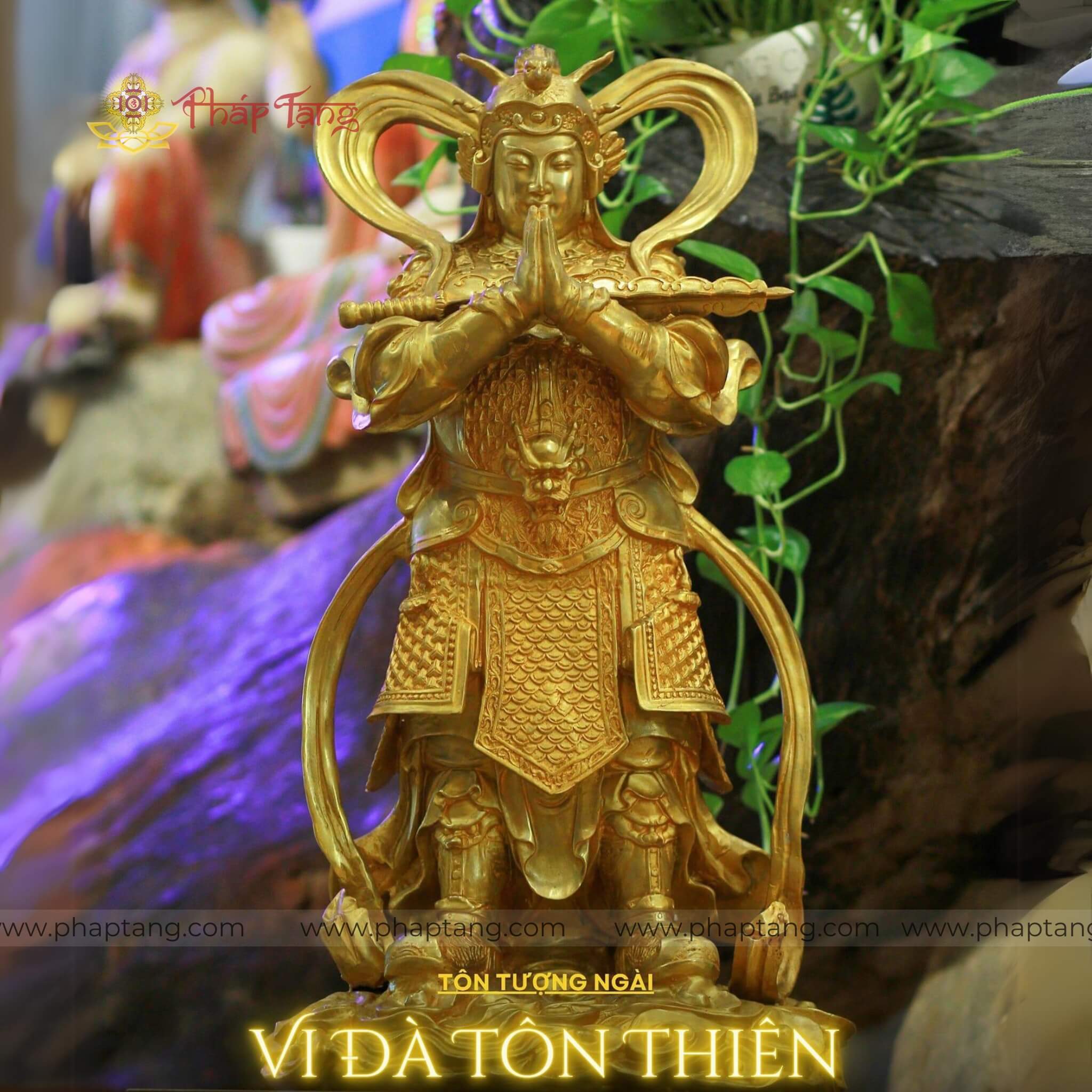TÔN TƯỢNG HỘ PHÁP VI ĐÀ TÔN THIÊN BỒ TÁT ĐỒNG VÀNG CŨ 60CM