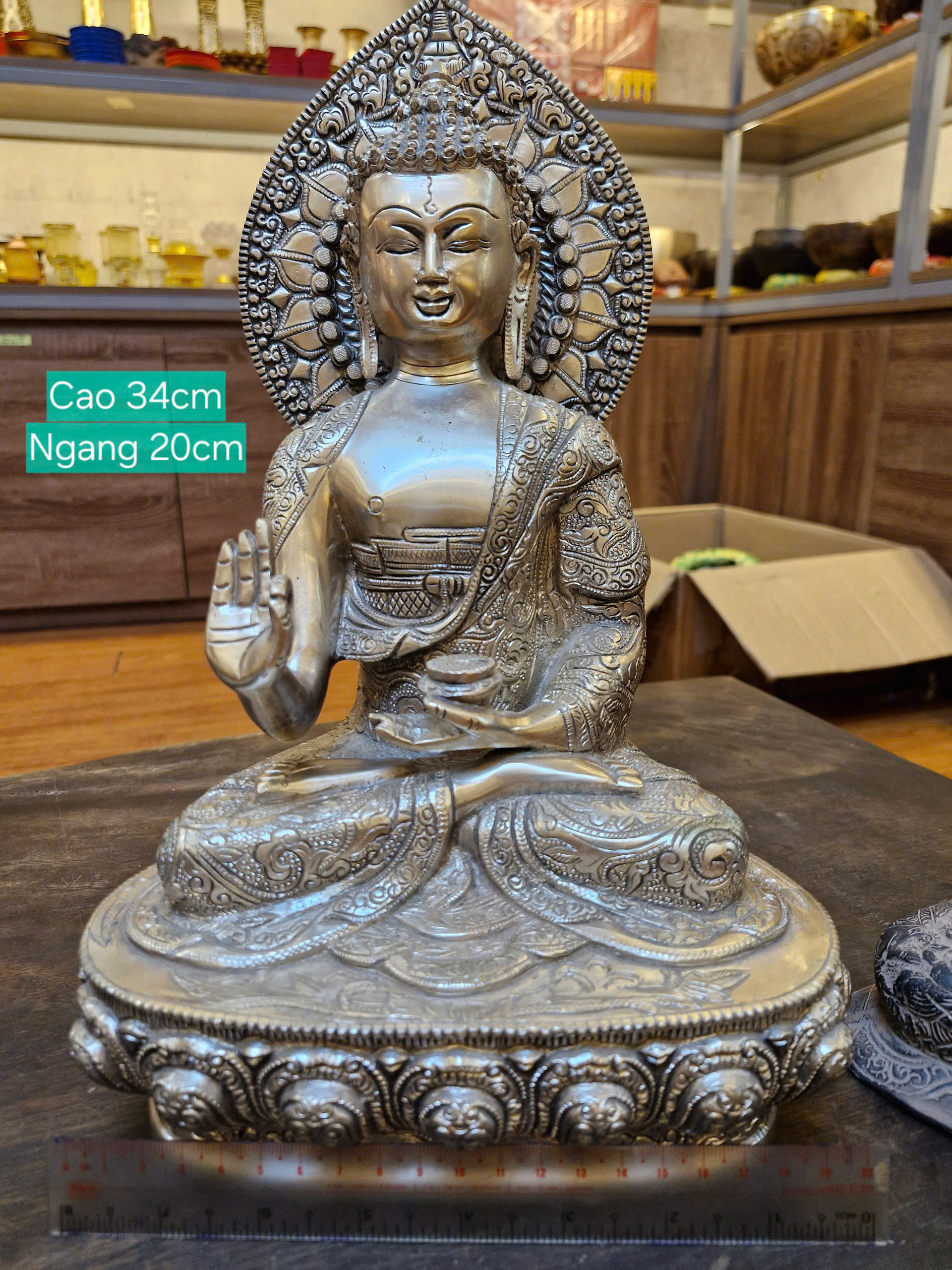 ĐỨC BỔN SƯ THÍCH CA ĐỒNG MẠ BẠC ẤN ĐỘ 36CM