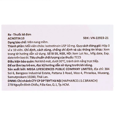 ACNOTIN10mg (3vĩ x 10v/Hộp) - Isotretinoin USP 10mg