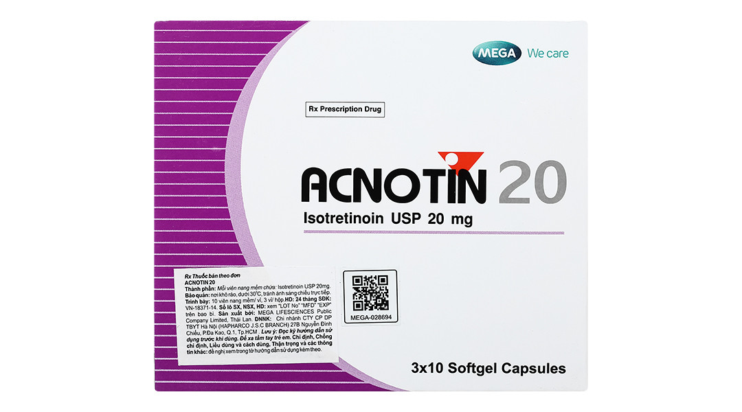 ACNOTIN 20mg (3vĩ x 10v/Hộp) - Isotretinoin USP 20mg