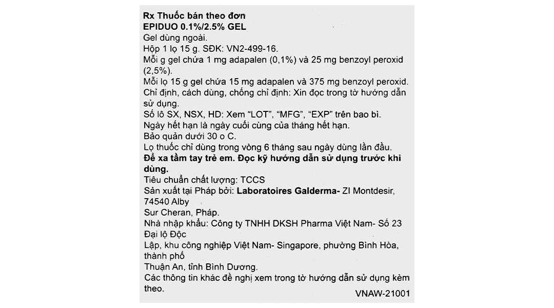 EPIDUO 0.1%/2.5% (15g) - Gel Trị Mụn Trứng Cá