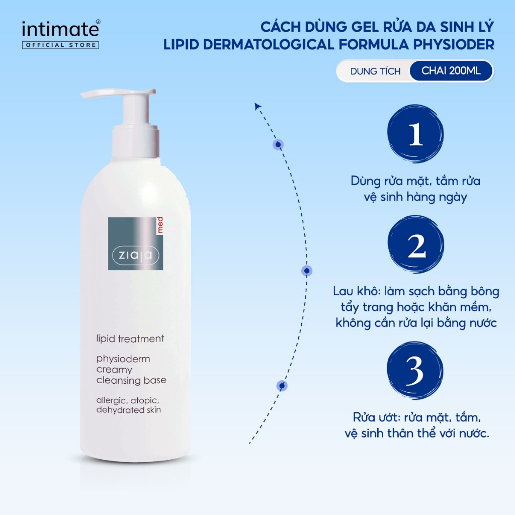ZIAJA Gel Rửa Da Sinh Lý Làm Sạch Da Hiệu Quả - MED LIPID DERMATOLOGICAL FORMULA PHYSIODERM CLEANSING FACE GEL (200ml)