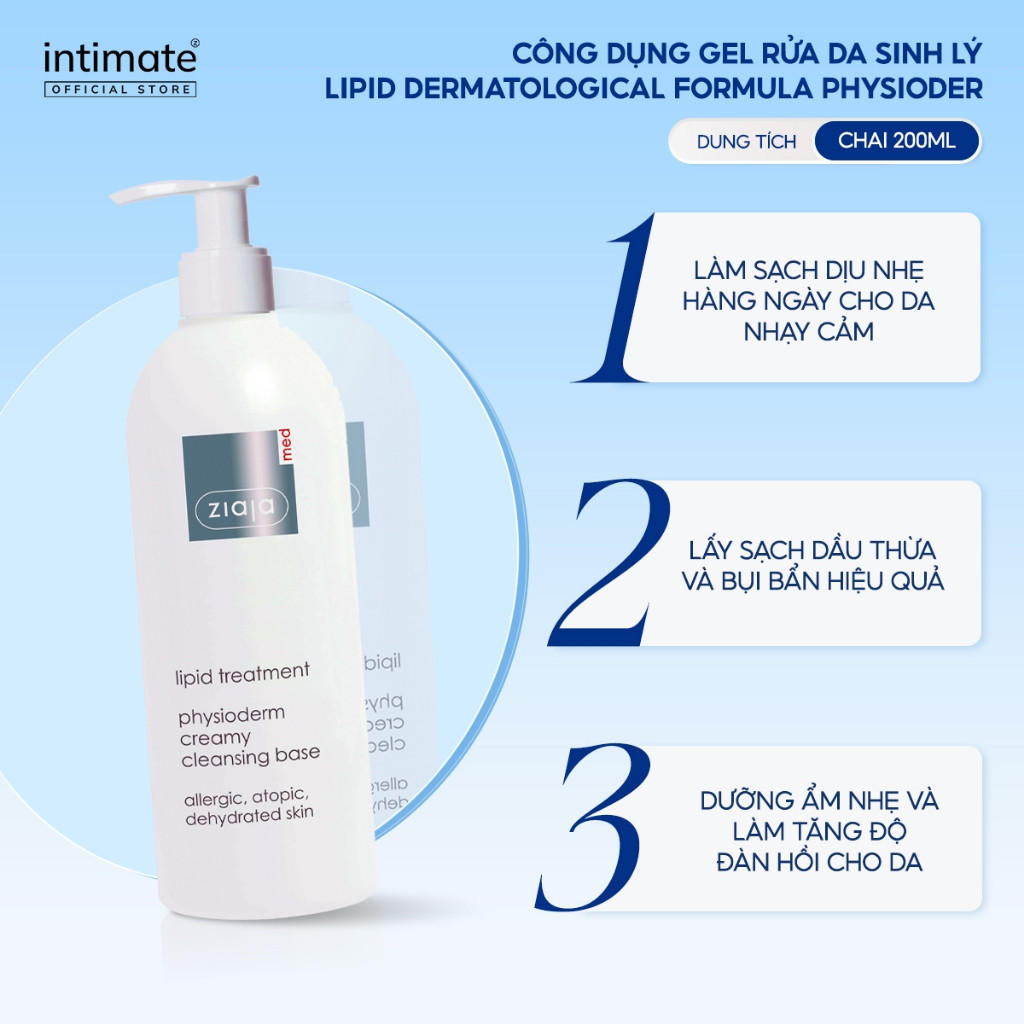 ZIAJA Gel Rửa Da Sinh Lý Làm Sạch Da Hiệu Quả - MED LIPID DERMATOLOGICAL FORMULA PHYSIODERM CLEANSING FACE GEL (200ml)