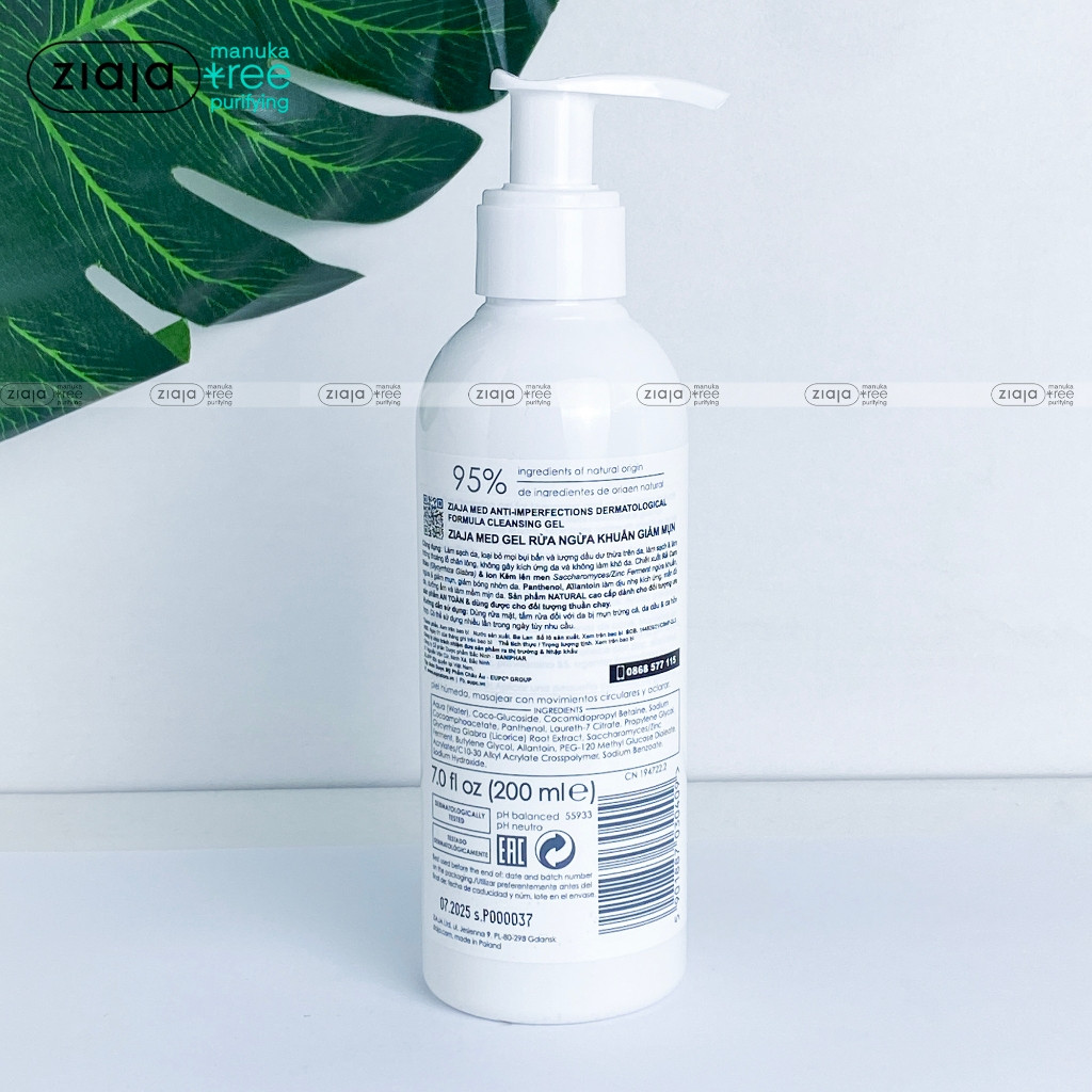ZIAJA Gel Rửa Mặt Ngừa Khuẩn Giảm Mụn - MED ANTI-IMPERFECTIONS DERMATOLOGICAL FORMULA CLEANSING GEL (200ml)