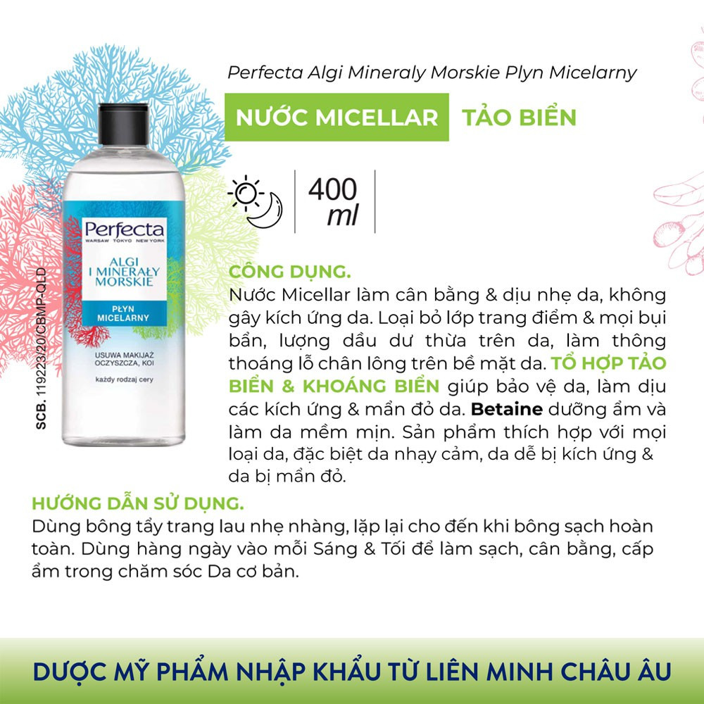 PERFECTA Tẩy Trang Tảo Biển - ALGI MINERALY MORSKIE PLYN MICELARNY (400ml/200ml)