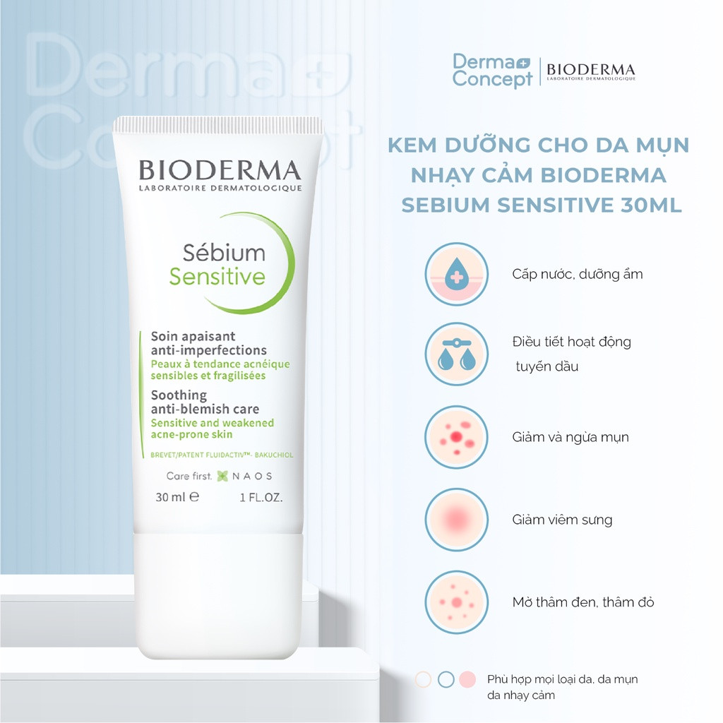 BIODERMA Kem Dưỡng Ẩm Dành Cho Da Mụn & Nhạy Cảm - SEBIUM SENSITIVE (30ml)