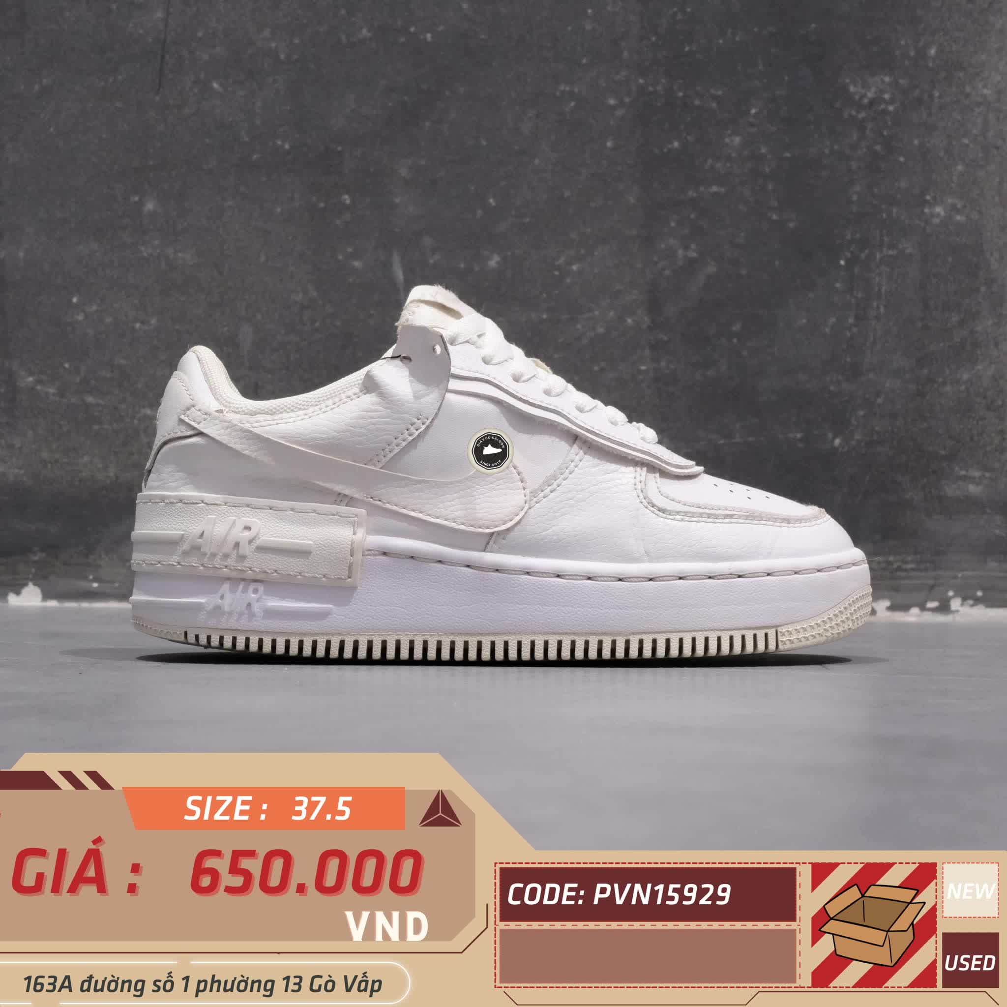 Giày 2hand Nike Air Force 1 Shadow 'Triple White' CI0919-100 SIZE 37.5