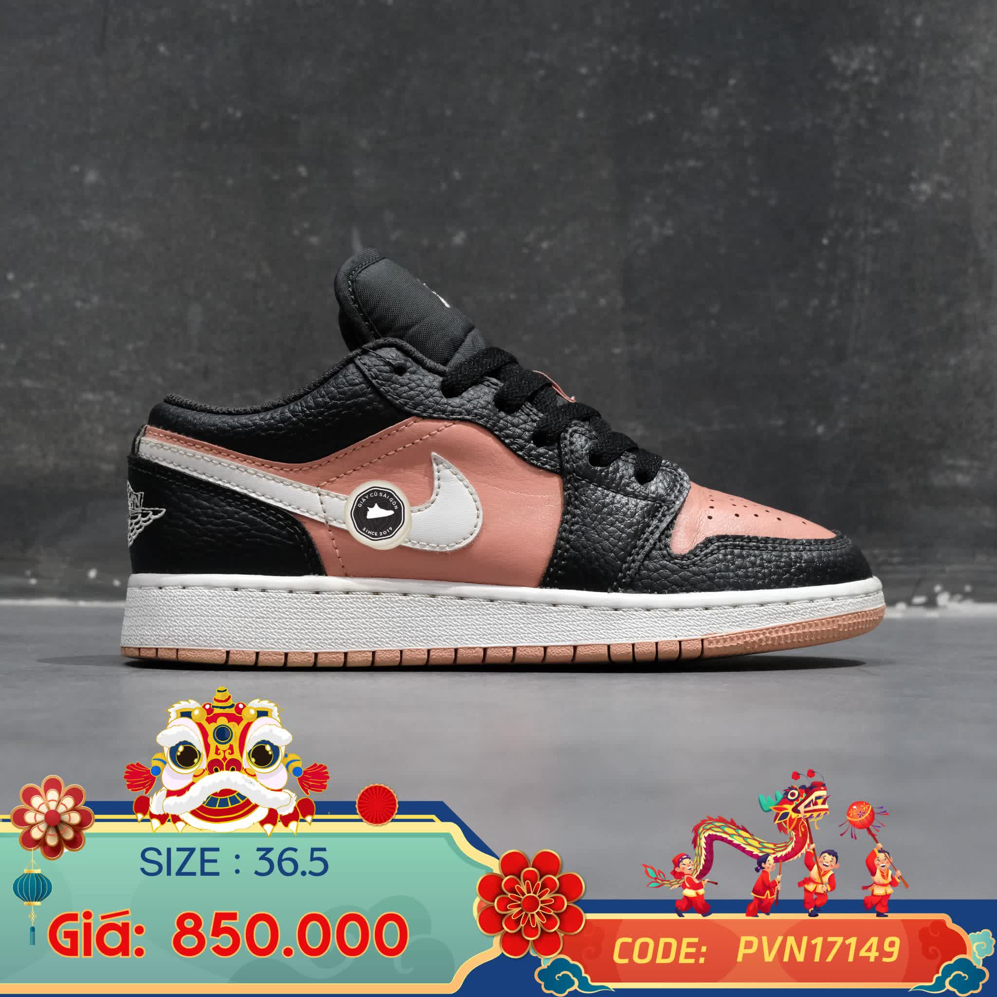 Giày 2hand Air Jordan 1 Low Pink Quartz 554723-016 SIZE 35.5 pvn17149