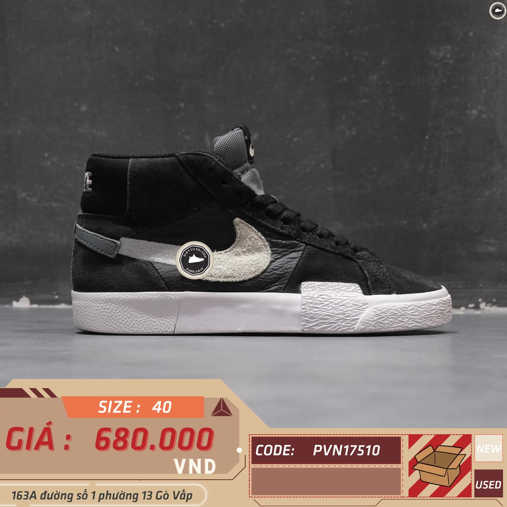 Giày 2hand Nike Blazer Mid 'Mosaic Black Grey' DA8854-001 SIZE 40 PVN17510