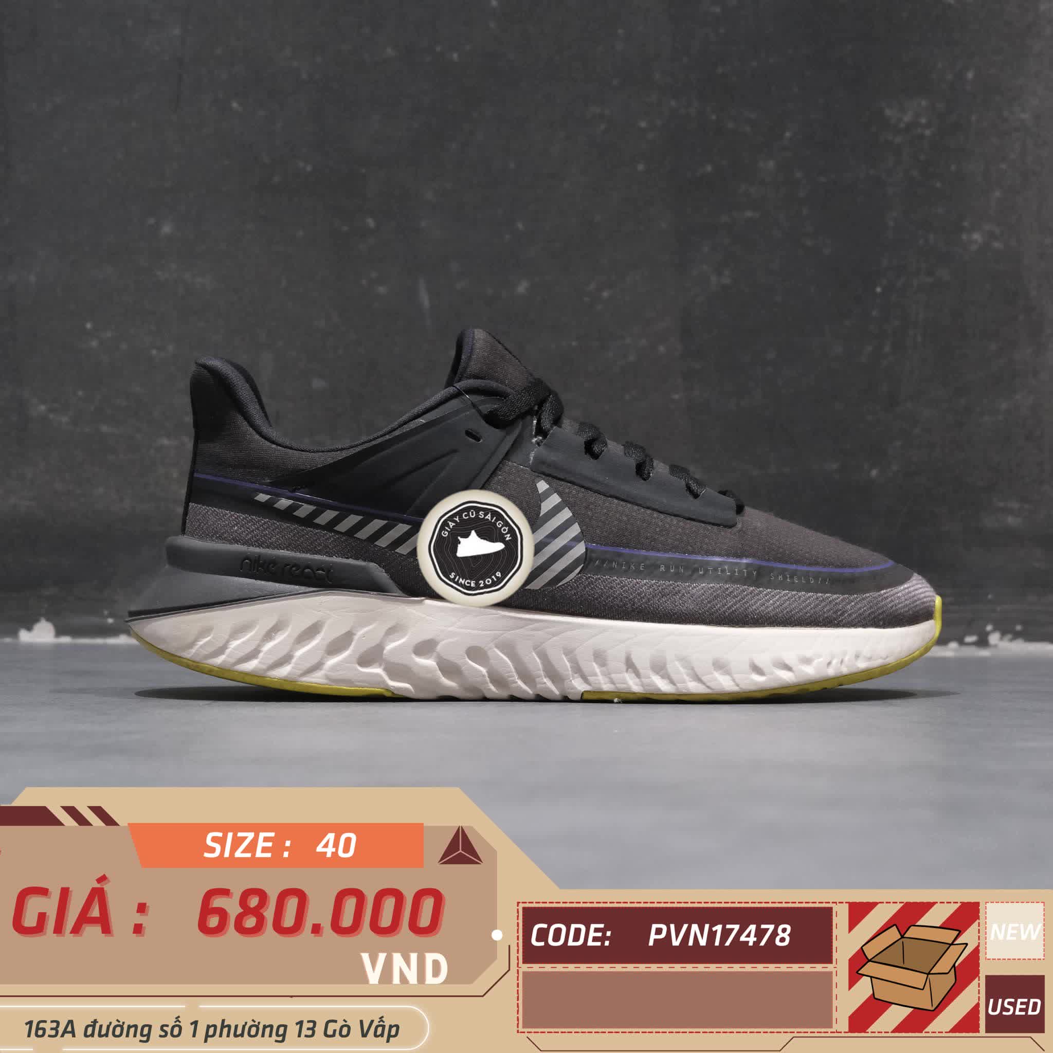 GIÀY 2HAND React 2 Shield Black Volt Green BQ3382-002  SIZE 40 PVN17478