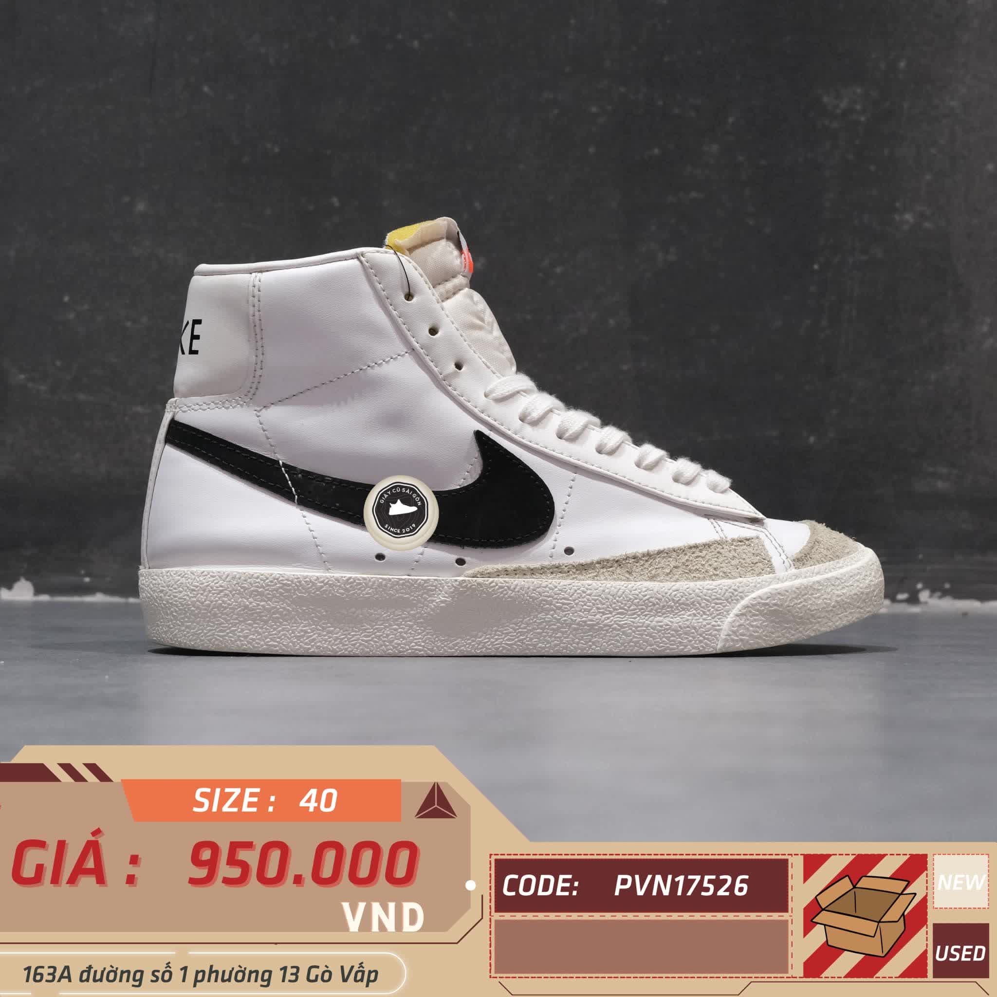 Giày 2hand Blazer Mid 77 Vintage White Black CZ1055 SIZE 40 PVN17526