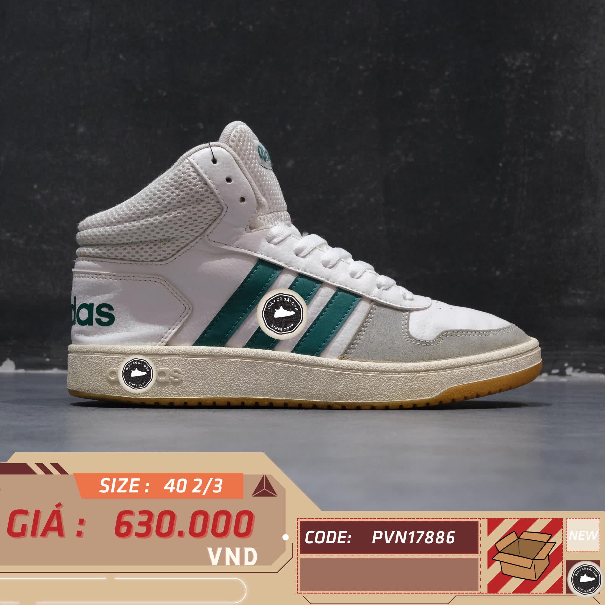 Giày 2hand adidas neo HOOPS 2.0 MID 'White Green' EE7385 SIZE 40 2/3 PVN17886