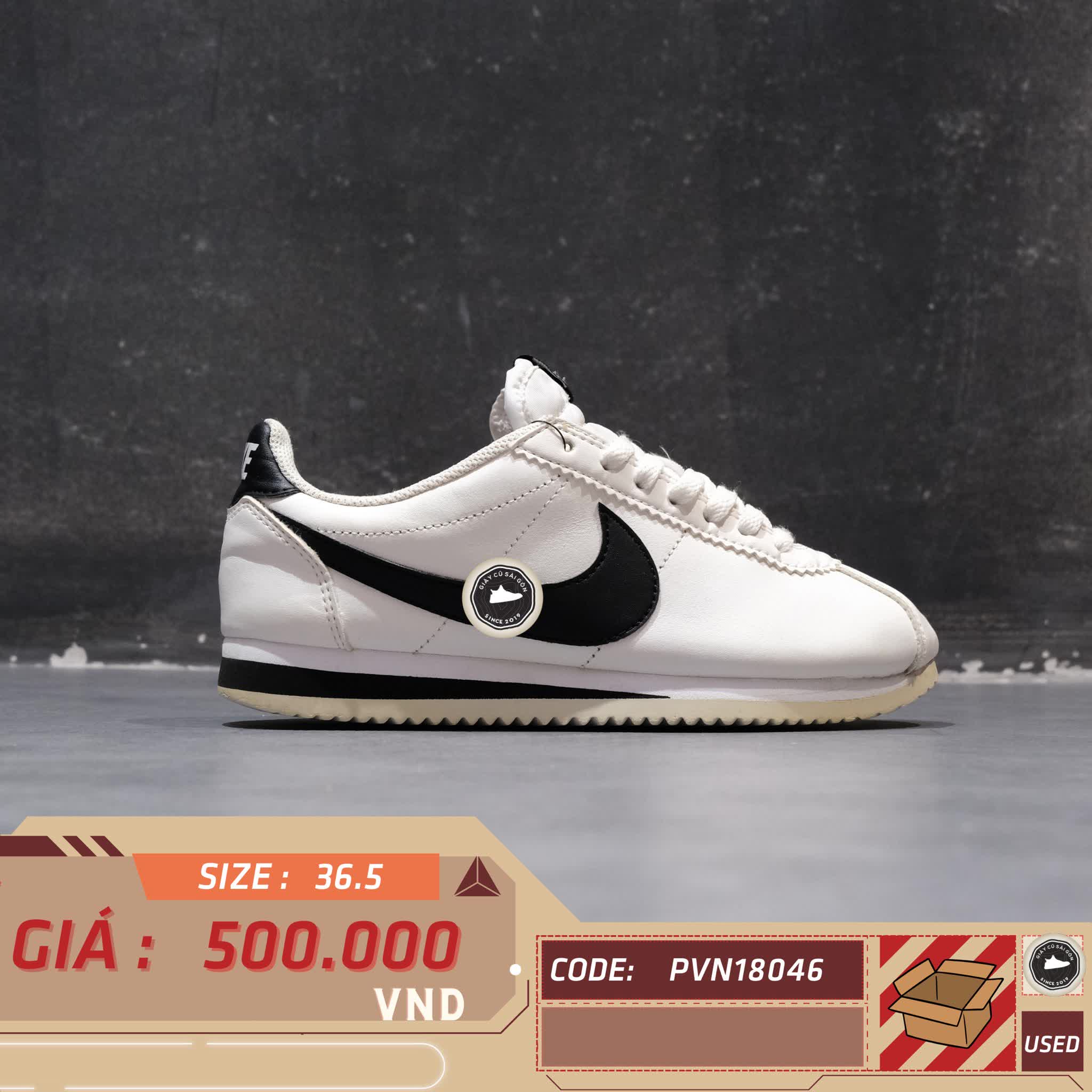 GIÀY NIKE CLASSIC CORTEZ LEATHER 'WHITE BLACK' 807471-101 SIZE 36.5 - GIÀY 2HAND CHÍNH HÃNG