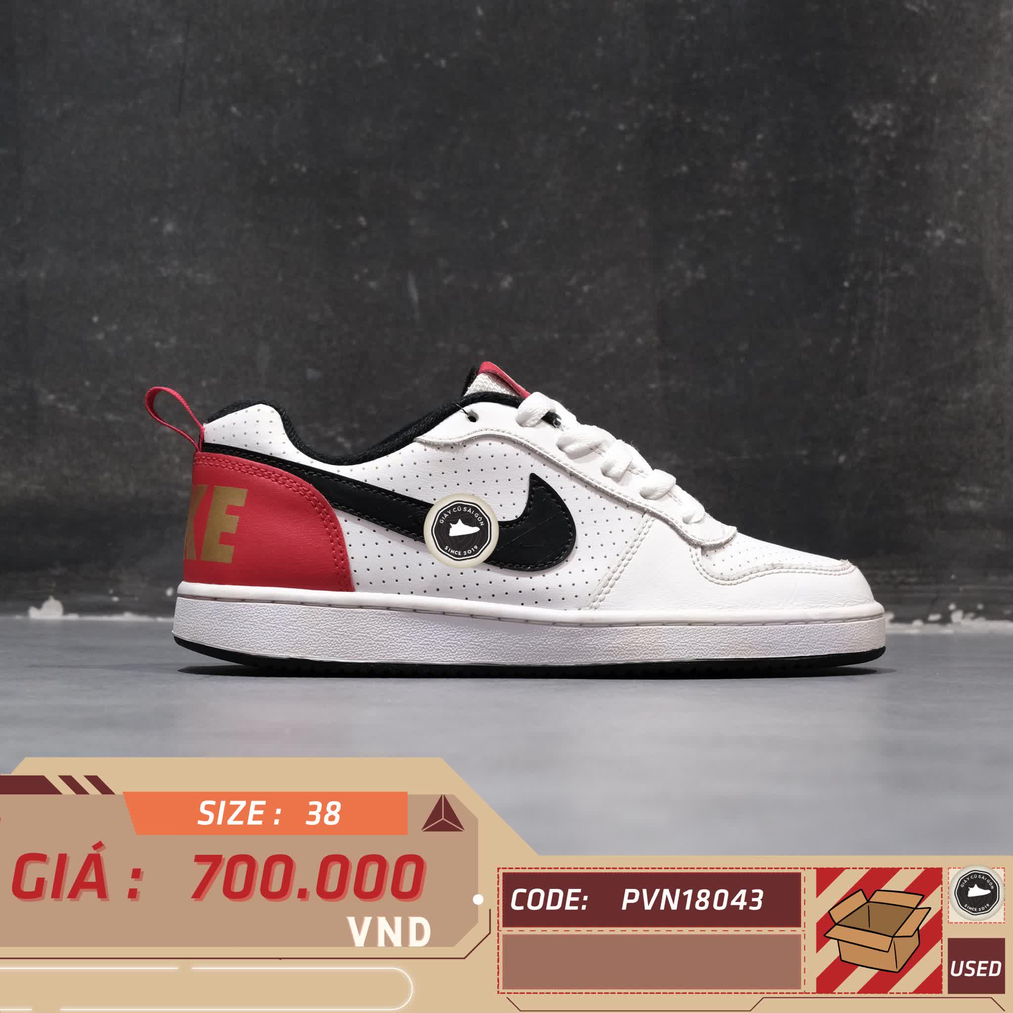 GIÀY NIKE COURT BOROUGH LOW GS WHITE UNIVERSITY RED GOLD DD8495-106 SIZE 38 - GIÀY 2HAND CHÍNH HÃNG