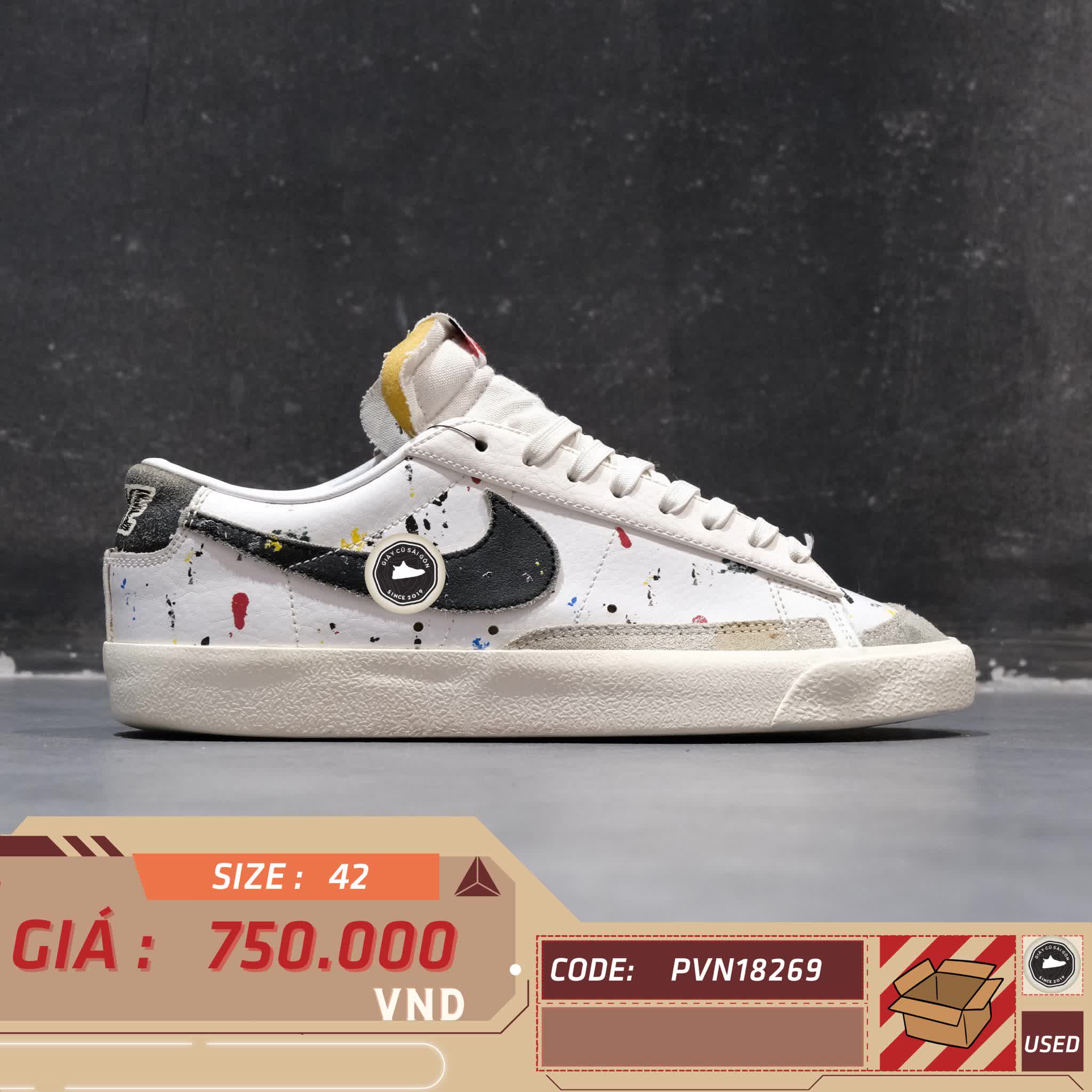 GIÀY NIKE BLAZER LOW '77 'PAINT SPLATTER' DJ1517-100 SIZE 42 - GIÀY 2HAND CHÍNH HÃNG PVN18269