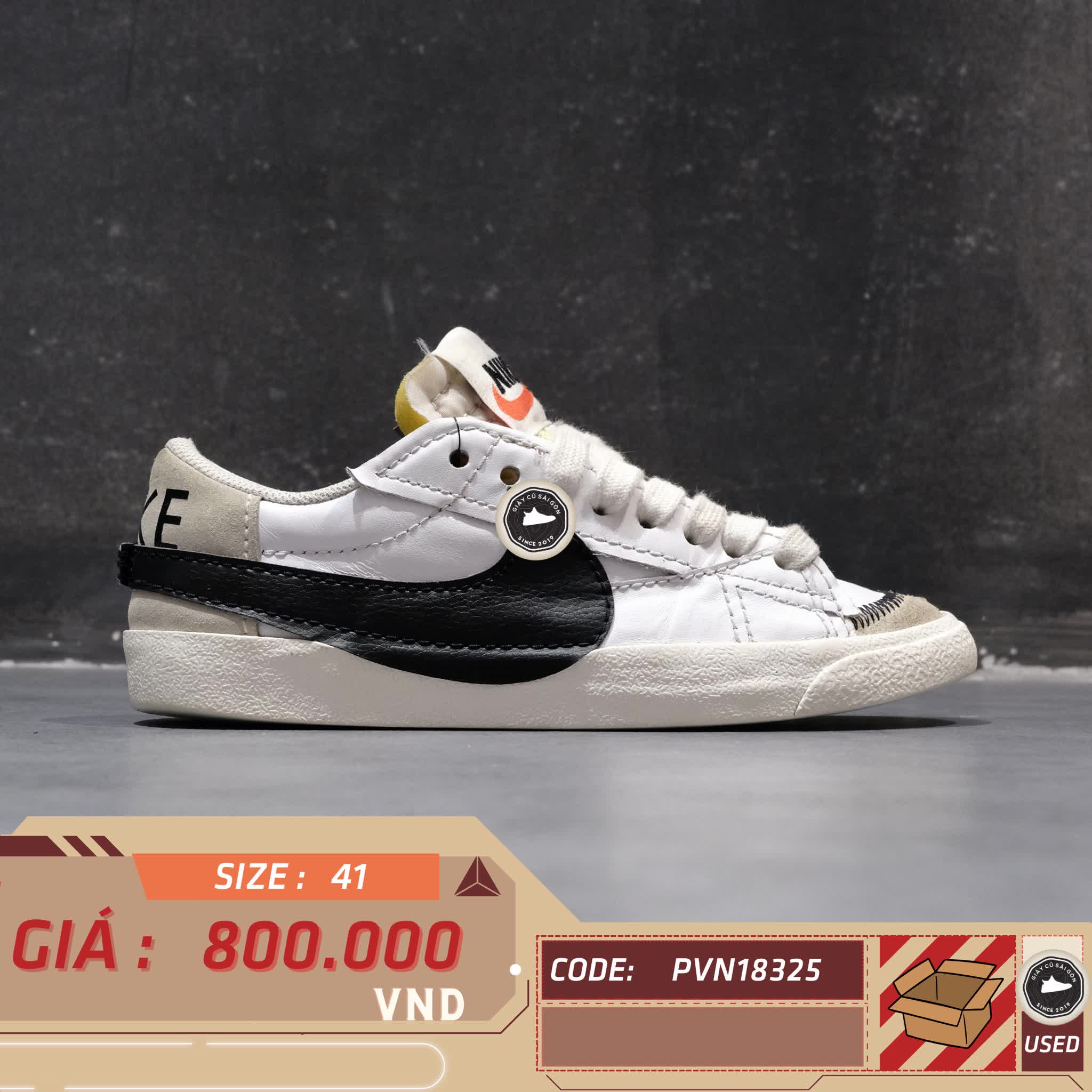 👟 NIKE BLAZER LOW '77 JUMBO 'WHITE BLACK' DN2158-101 SIZE 41 - GIÀY 2HAND CHÍNH HÃNG 👟