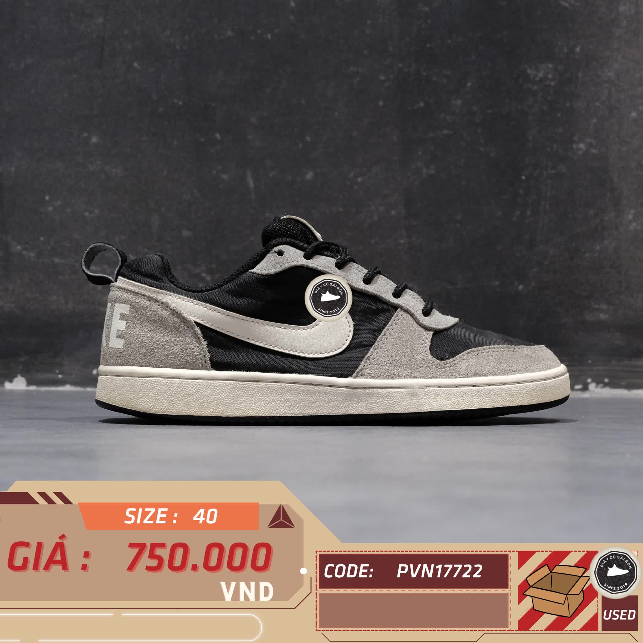 NIKE COURT BOROUGH LOW PREMIUM 'BLACK GREY SAIL' – 844881 005 – GIÀY 2HAND CHÍNH HÃNG