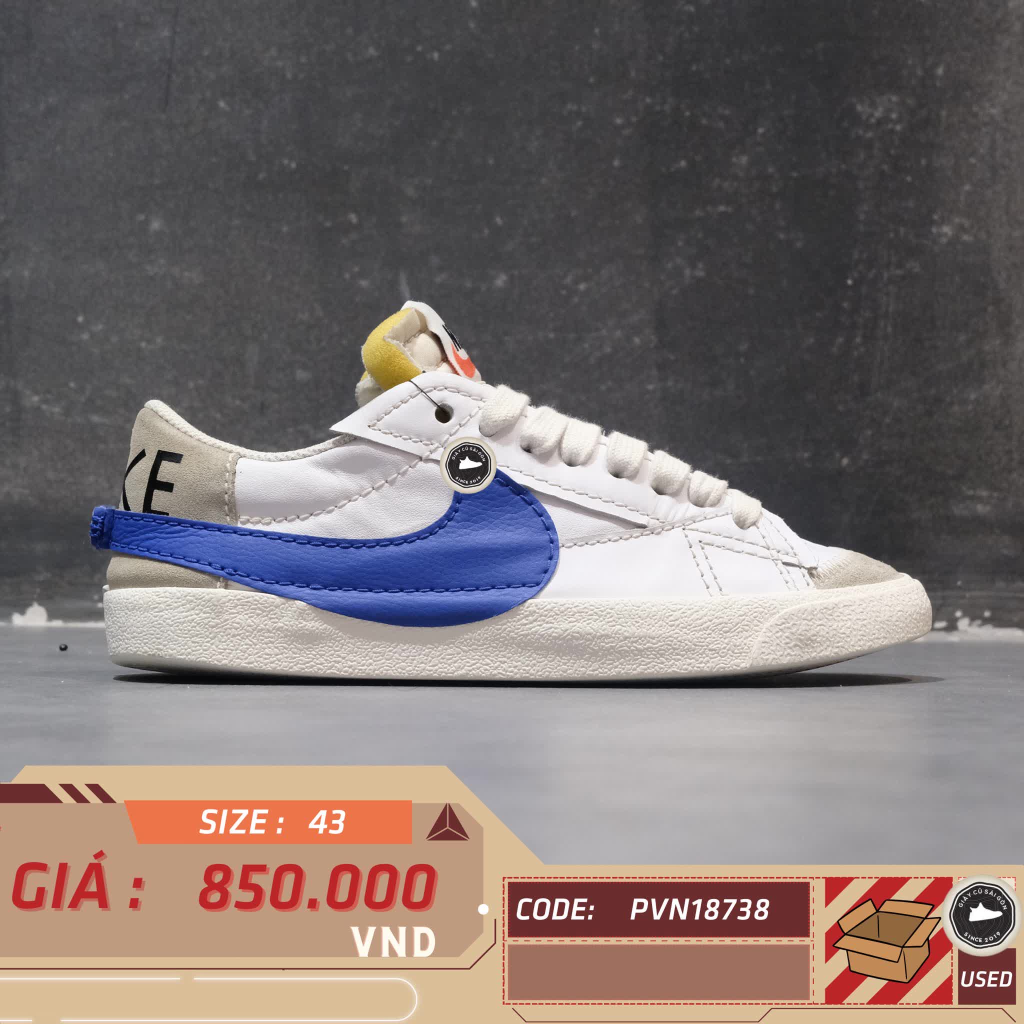 NIKE BLAZER LOW 77 JUMBO WHITE OLD ROYAL – DQ8768 100 SIZE 43 GIÀY 2HAND CHÍNH HÃNG