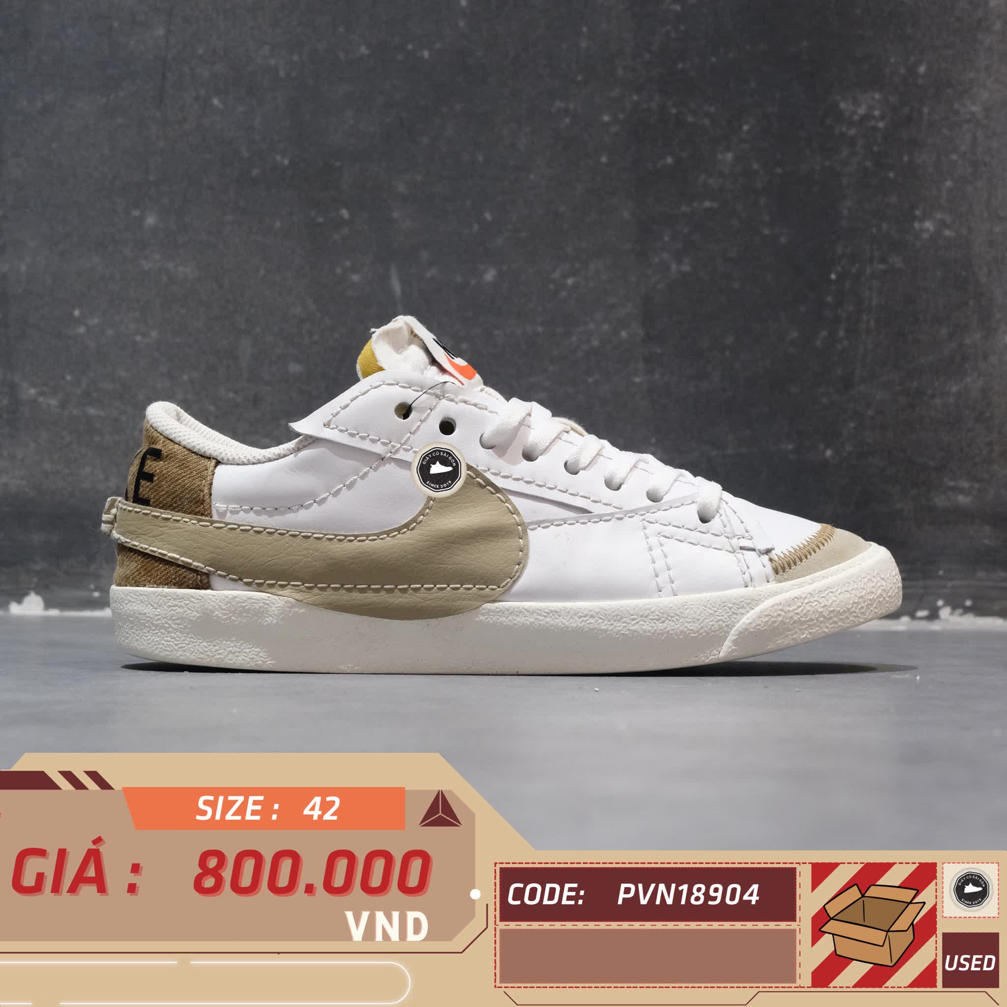 NIKE BLAZER LOW '77 JUMBO 'WHITE KHAKI' DZ2772-121 SIZE 42 GIÀY 2HAND CHÍNH HÃNG