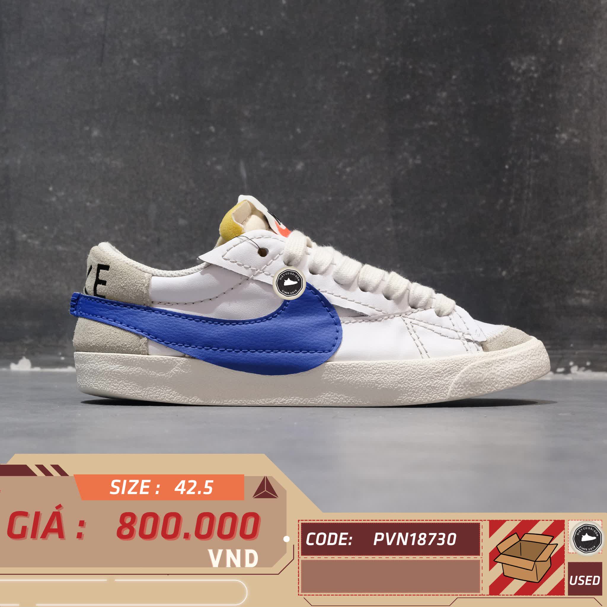 NIKE BLAZER LOW '77 JUMBO 'WHITE OLD ROYAL' DQ8768-100 SIZE 42.5 GIÀY 2HAND CHÍNH HÃNG