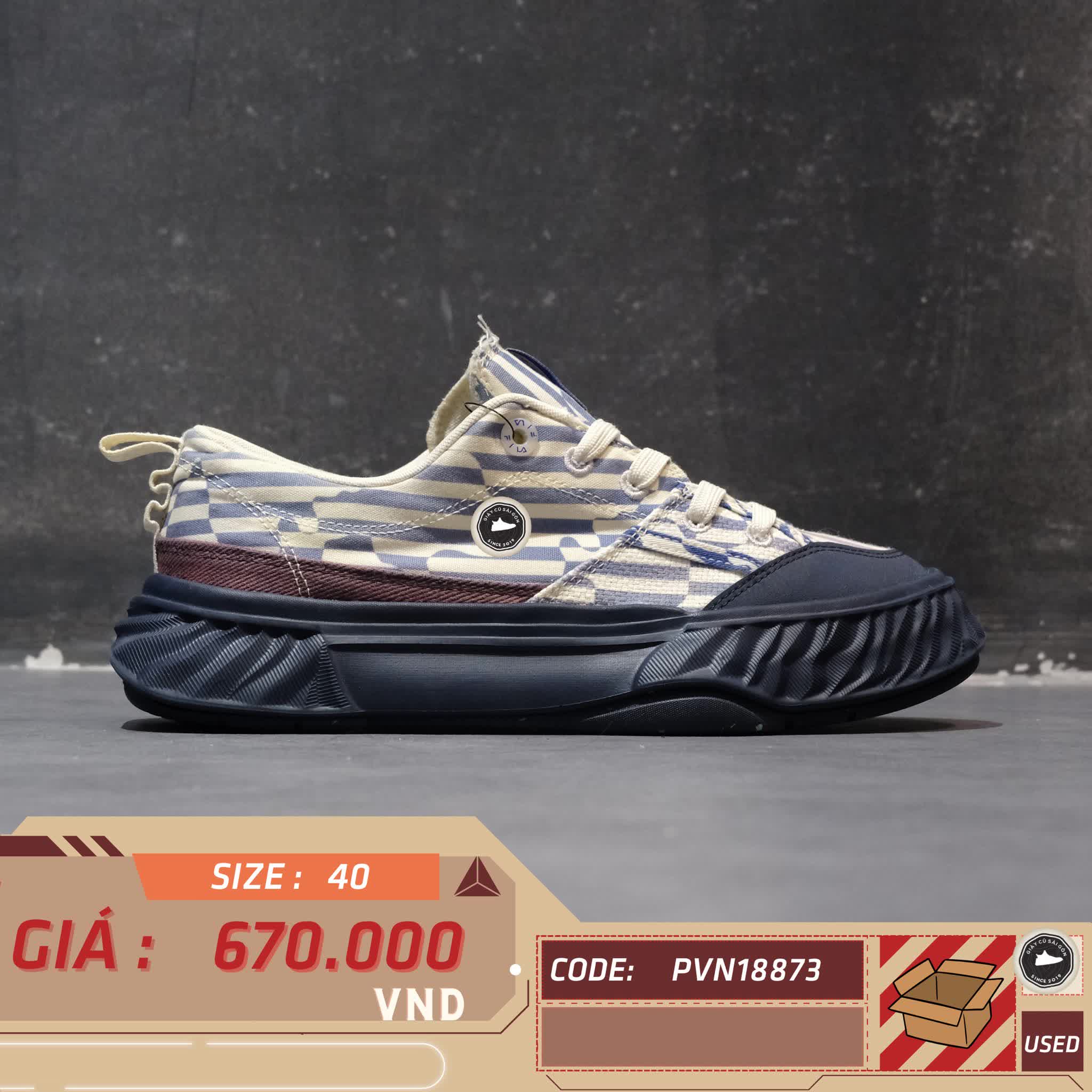 FILA CANVAS LOW 'BLUE WHITE' F12M322307FSA SIZE 40 GIÀY 2HAND