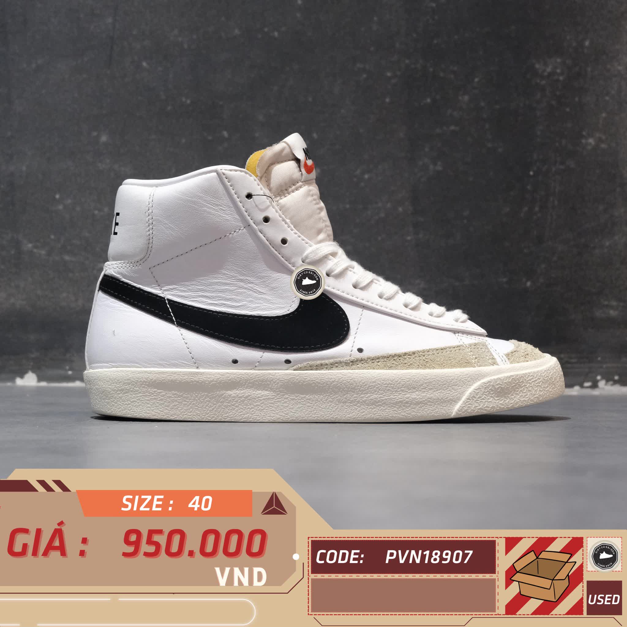 NIKE BLAZER MID '77 VINTAGE 'WHITE BLACK' BQ6806-100 SIZE 40 GIÀY 2HAND CHÍNH HÃNG