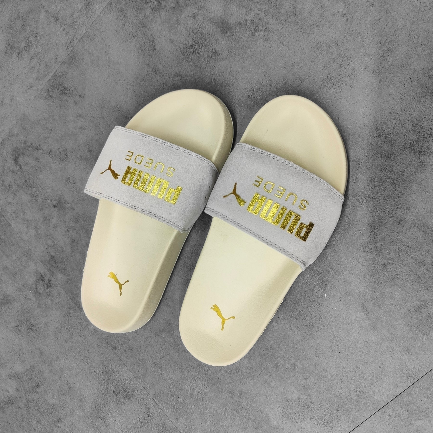 (MỚI CHÍNH HÃNG) Dép Puma Suede Leadcat màu kem bạc