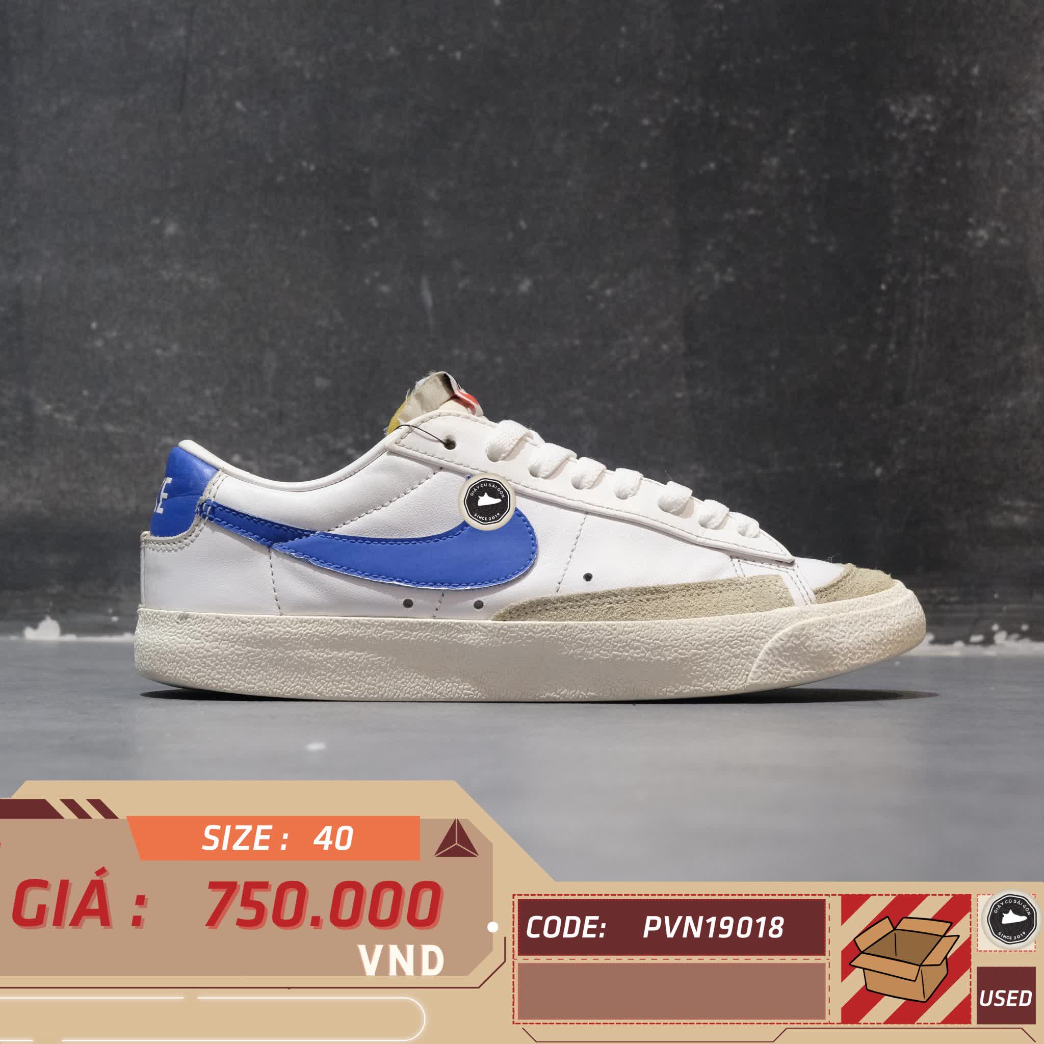NIKE BLAZER LOW '77 VINTAGE WHITE HYPER ROYAL DA6364-103 SIZE 40 GIÀY 2HAND CHÍNH HÃNG