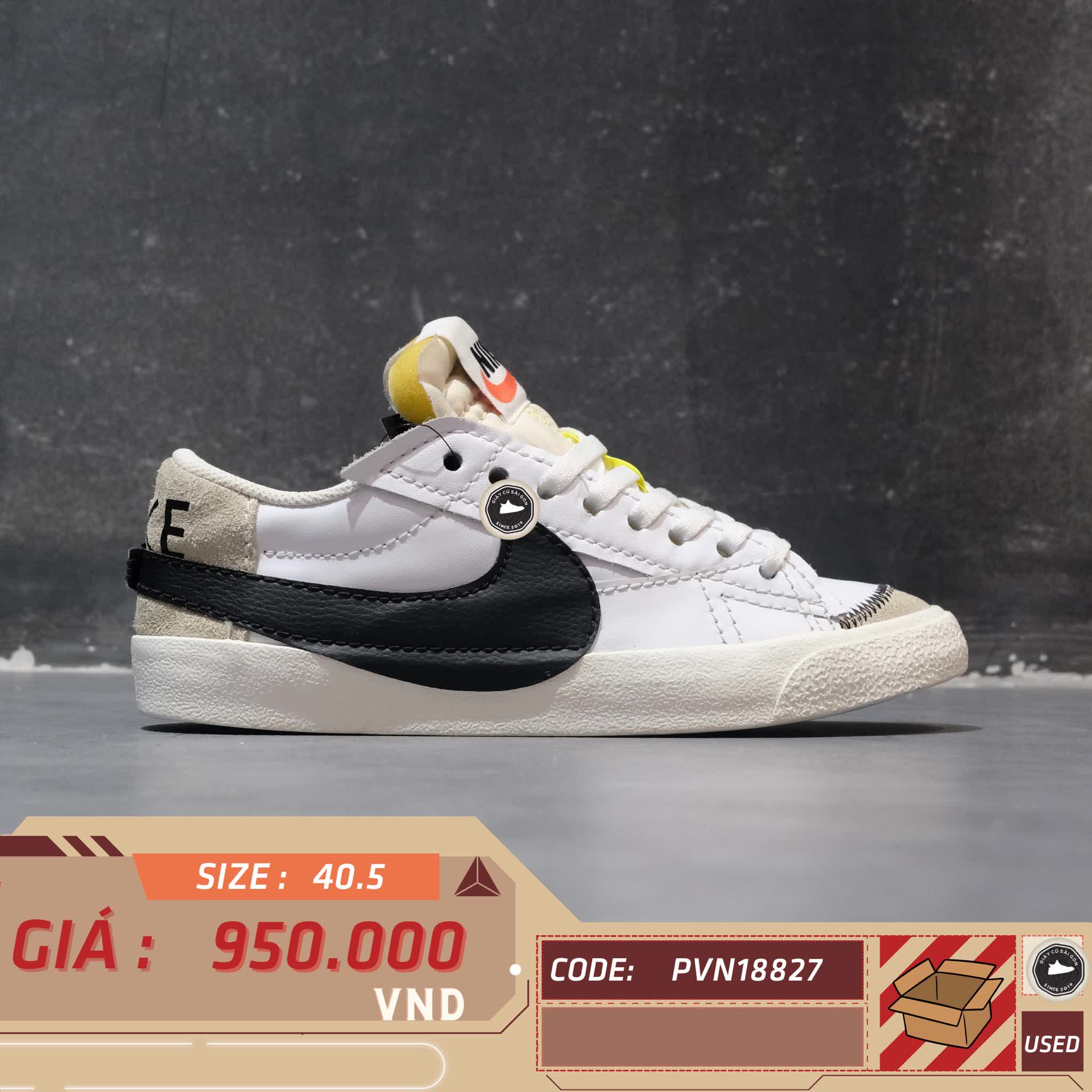 NIKE BLAZER LOW '77 JUMBO 'WHITE BLACK' DN2158-101 SIZE 40.5 GIÀY 2HAND