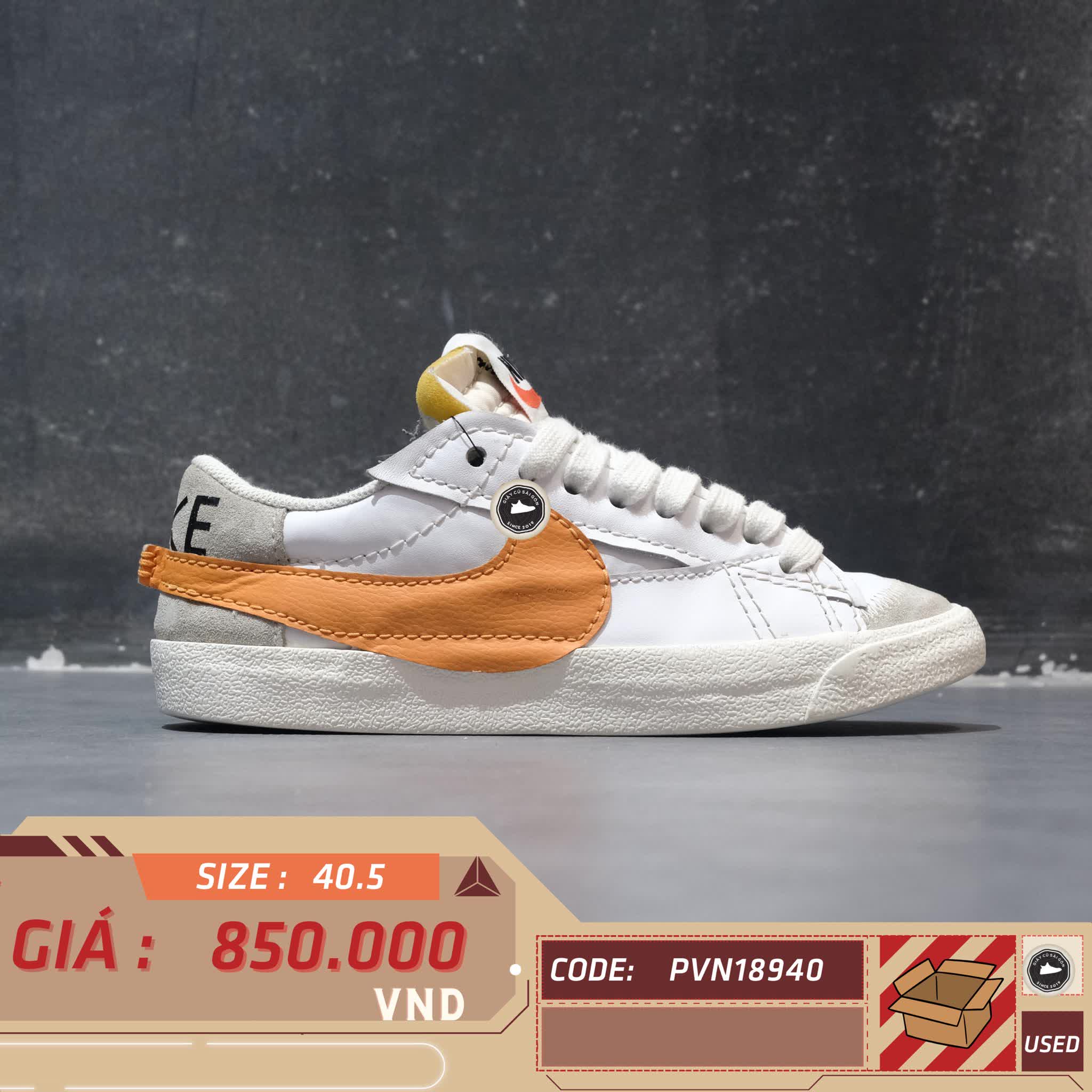 NIKE BLAZER LOW '77 JUMBO 'WHITE ALPHA ORANGE' DN2158-100 SIZE 40.5 GIÀY 2HAND CHÍNH HÃNG