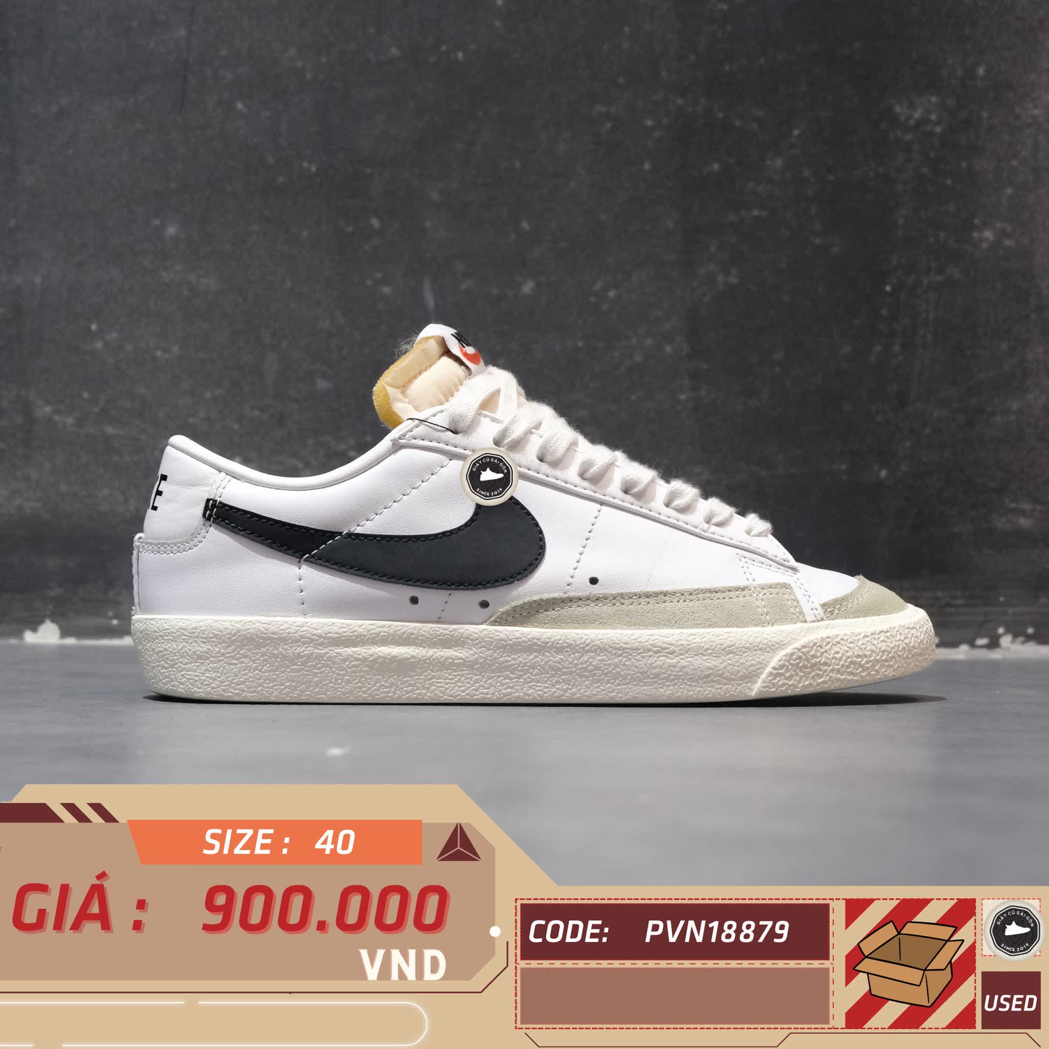 NIKE BLAZER LOW '77 VINTAGE WHITE/BLACK DA6364-101 SIZE 40.5 GIÀY 2HAND CHÍNH HÃNG
