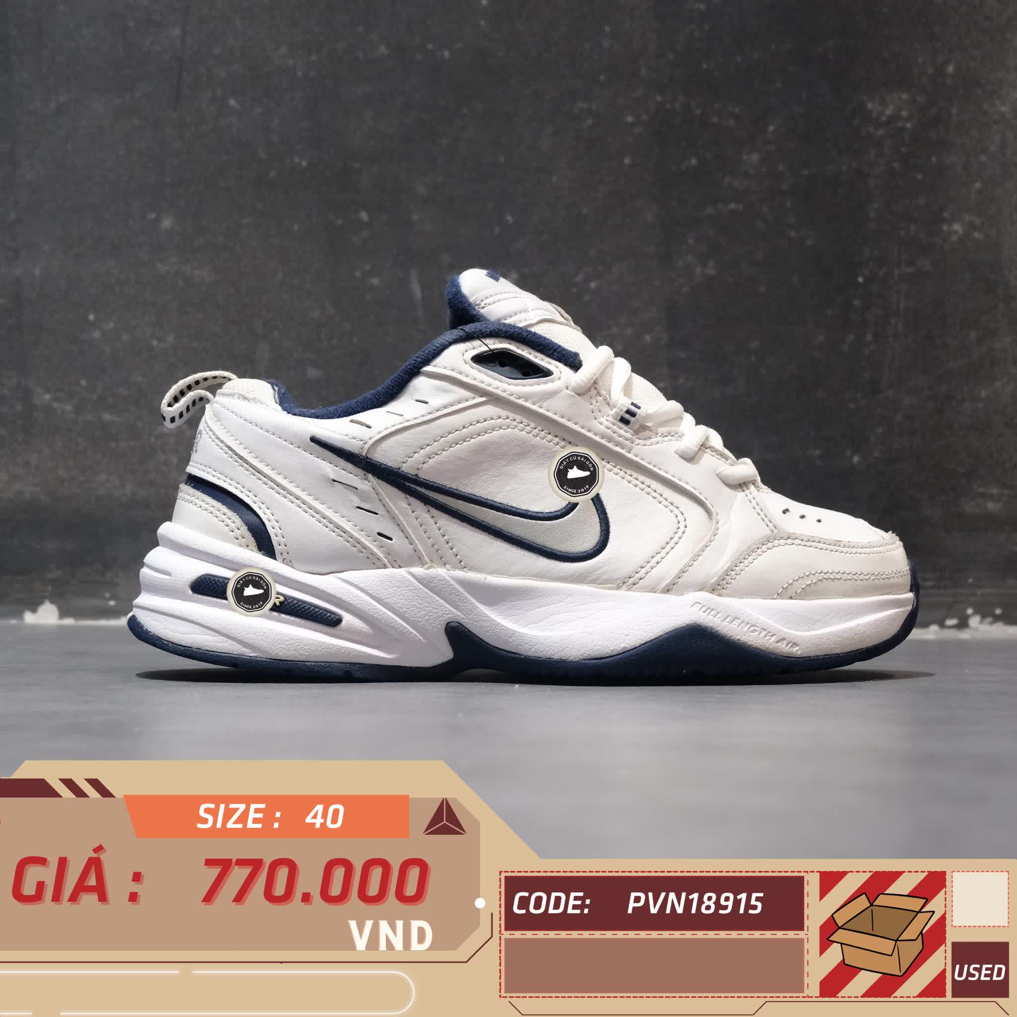 NIKE AIR MONARCH IV WHITE/METALLIC SILVER 415445-102 SIZE 40 – GIÀY 2HAND