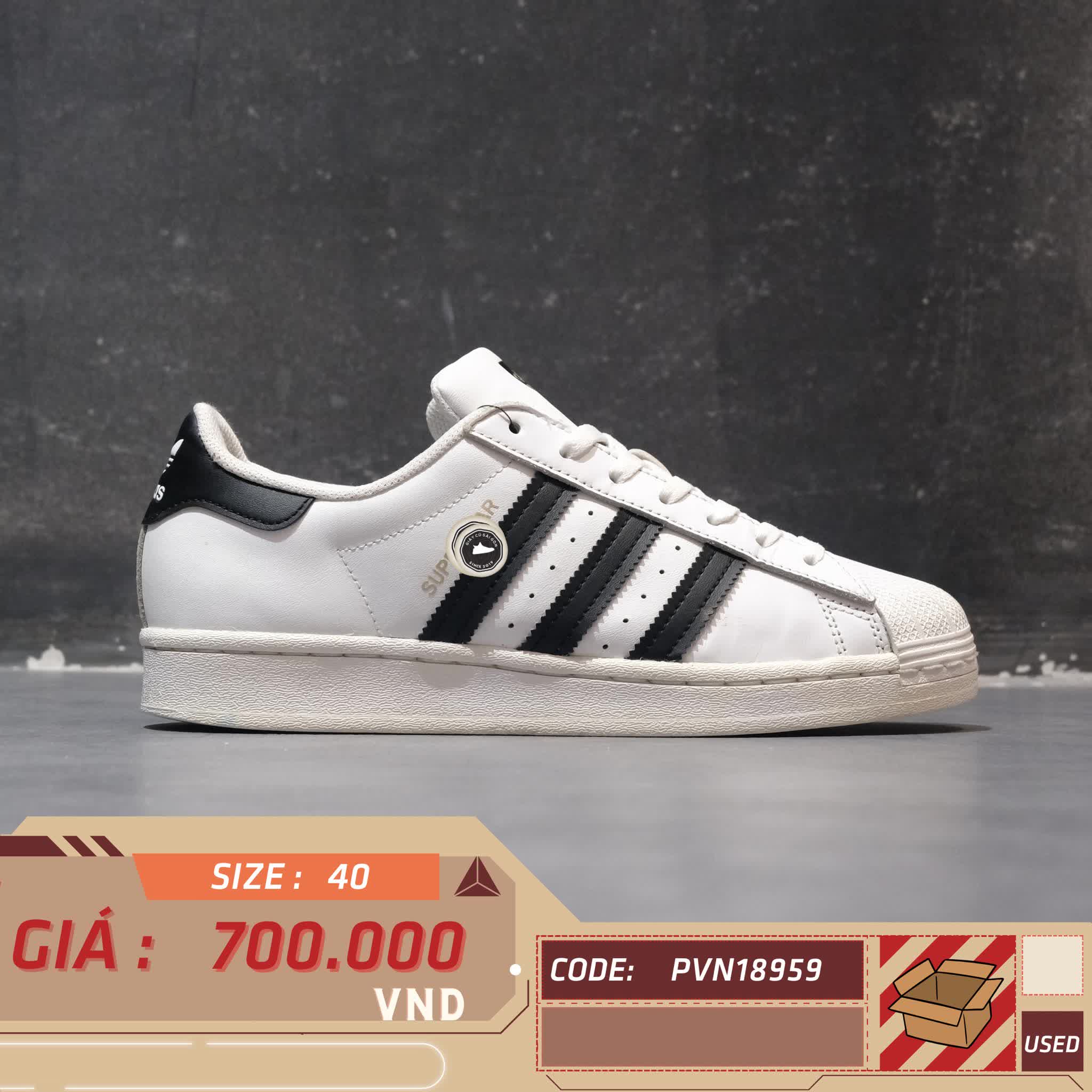 ADIDAS SUPERSTAR "FOOTWEAR WHITE/CORE BLACK" EG4958 SIZE 40 GIÀY 2HAND CHÍNH HÃNG
