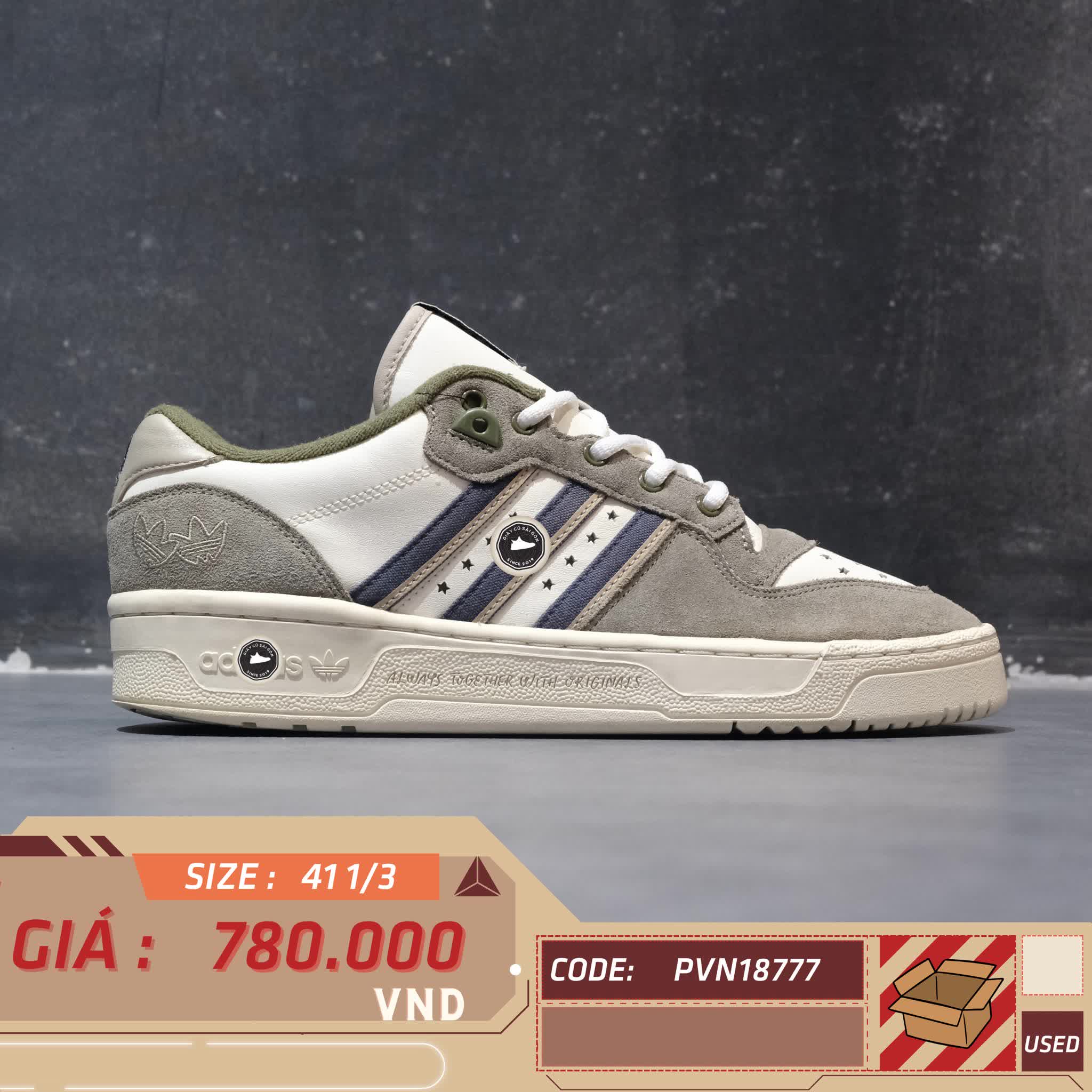 ADIDAS RIVALRY LOW 'CORE WHITE GREY GREEN' IG3849 SIZE 43 1/3 GIÀY 2HAND CHÍNH HÃNG