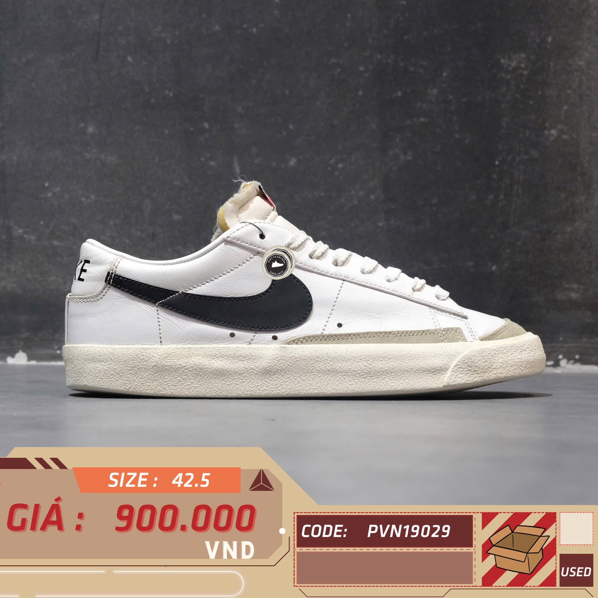 NIKE BLAZER LOW ’77 VINTAGE ‘BLACK WHITE’ DA6364 001 SIZE 42.5 GIÀY 2HAND CHÍNH HÃNG