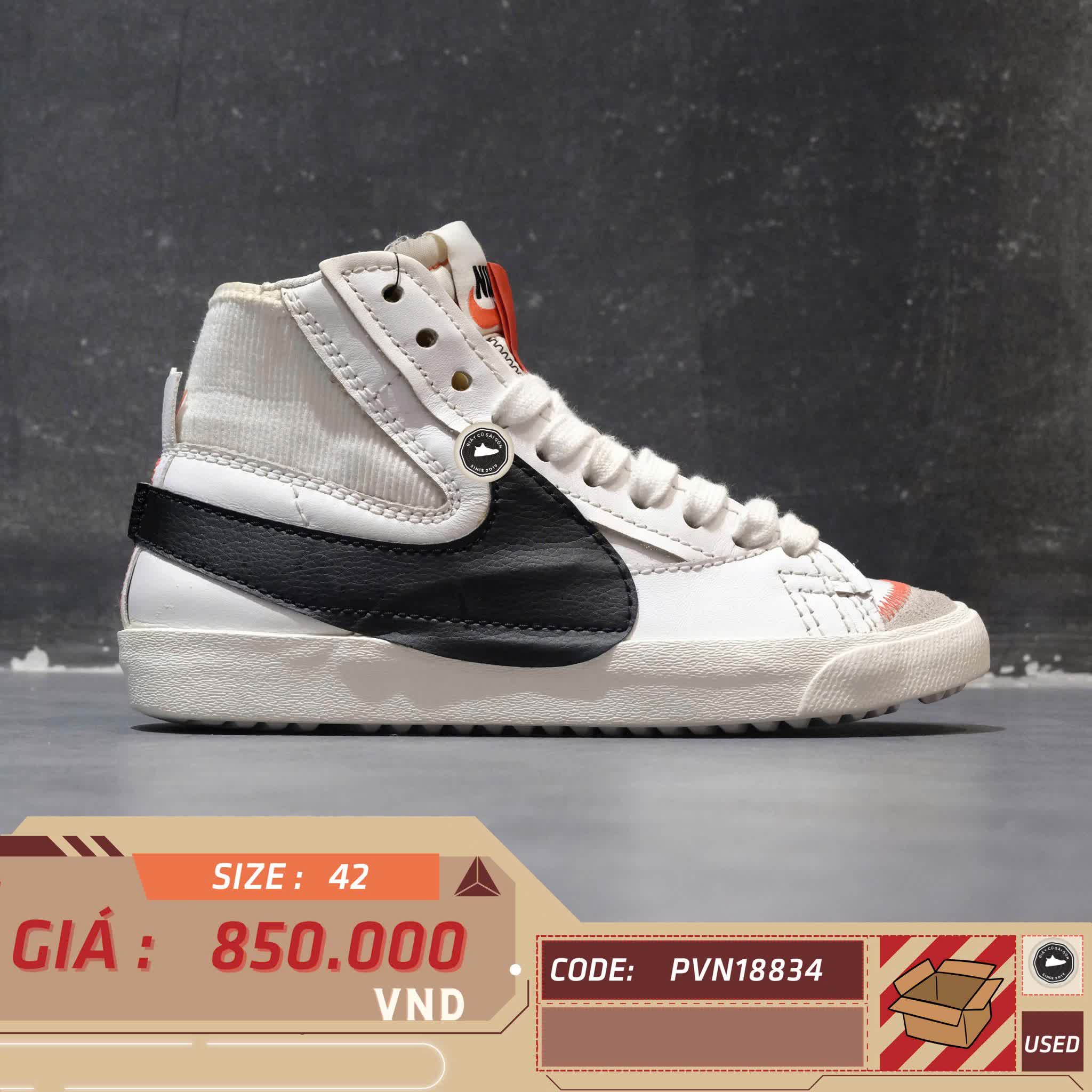 NIKE BLAZER MID ’77 JUMBO WHITE BLACK DD3111-100 SIZE 42 GIÀY 2HAND CHÍNH HÃNG