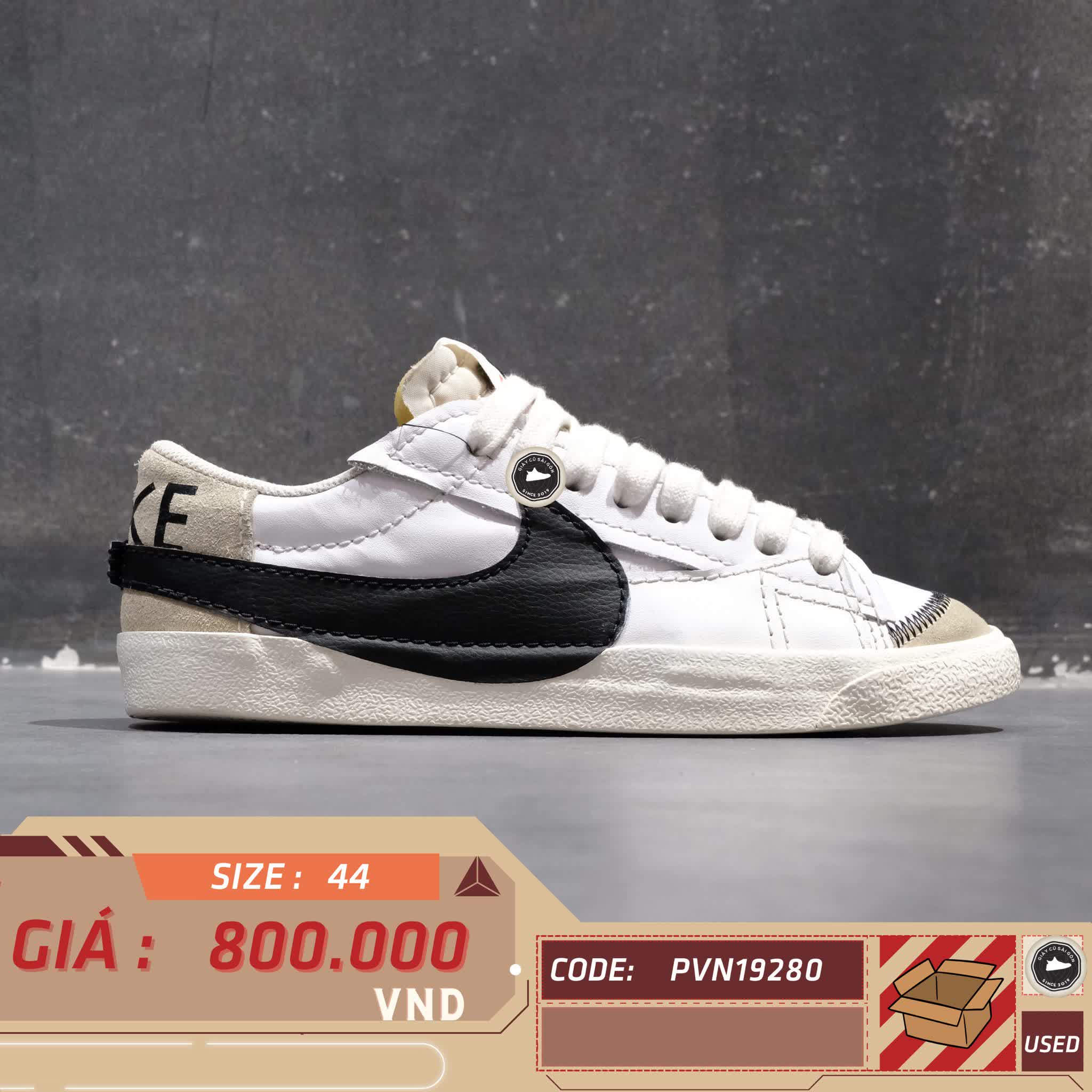NIKE BLAZER LOW ’77 JUMBO WHITE/WHITE/SAIL/BLACK – SIZE 44 – GIÀY 2HAND