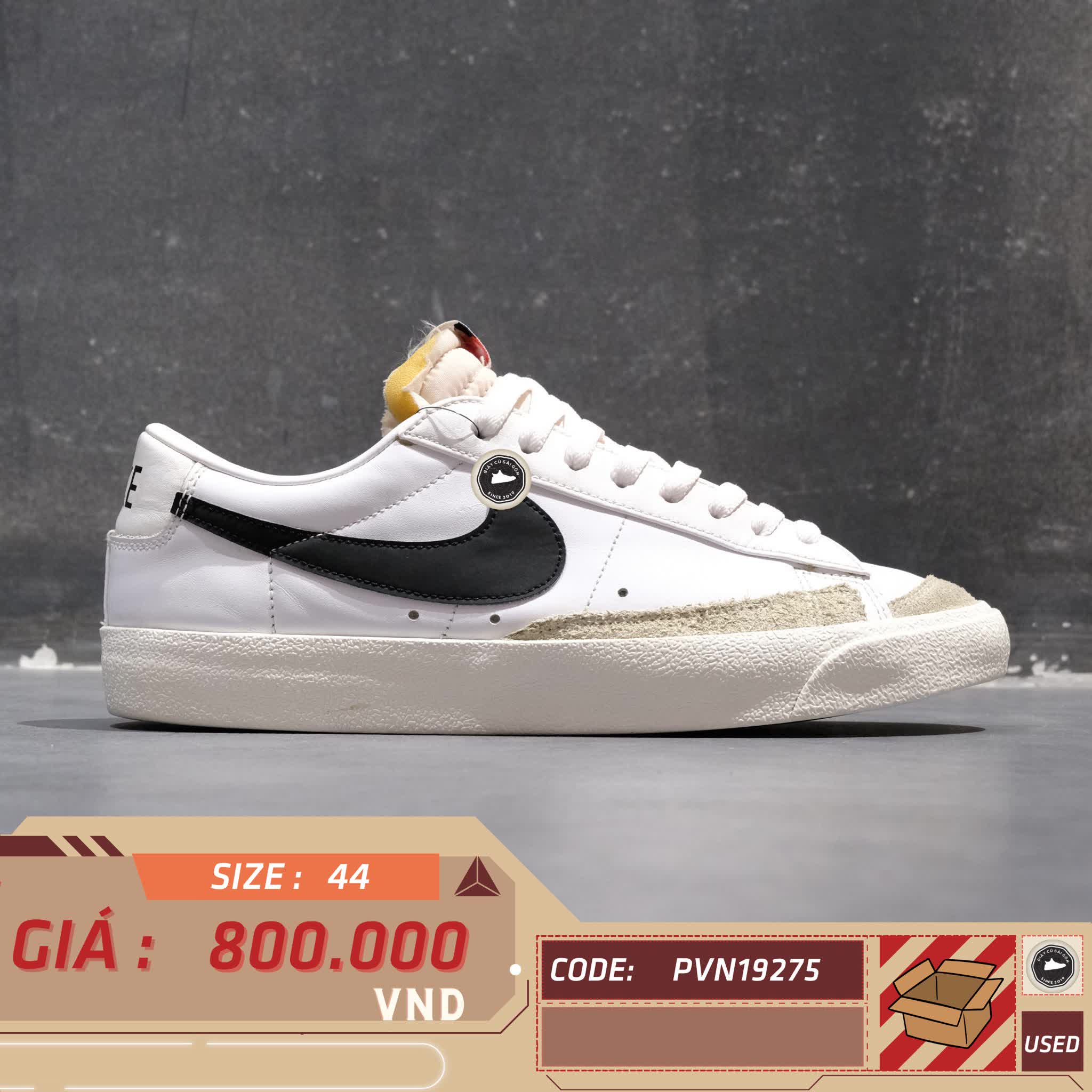 NIKE BLAZER LOW ’77 VINTAGE “WHITE/BLACK” DA6364‑101 SIZE 44 – GIÀY 2HAND CHÍNH HÃNG