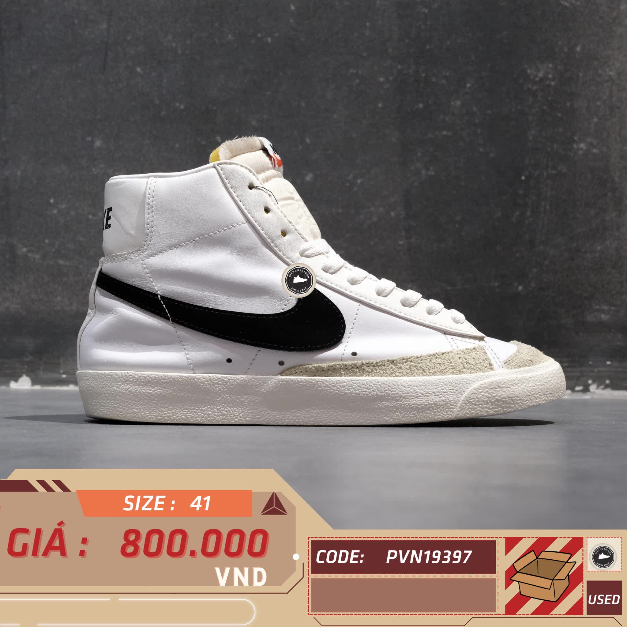 NIKE BLAZER MID ’77 VINTAGE 'WHITE/BLACK' – BQ6806‑100 – GIÀY 2HAND CHÍNH HÃNG [PVN19397]