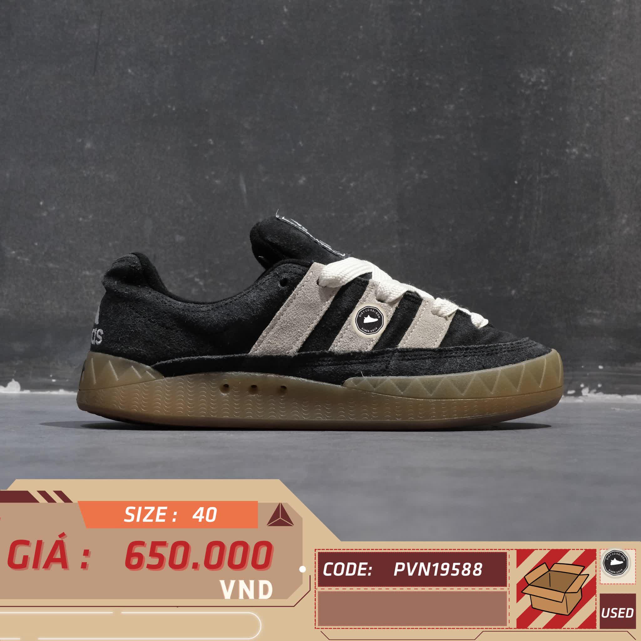 ADIDAS ADIMATIC 'CORE BLACK / OFF WHITE / GUM' IE2224 SIZE 40 GIÀY 2HAND CHÍNH HÃNG [PVN19588]