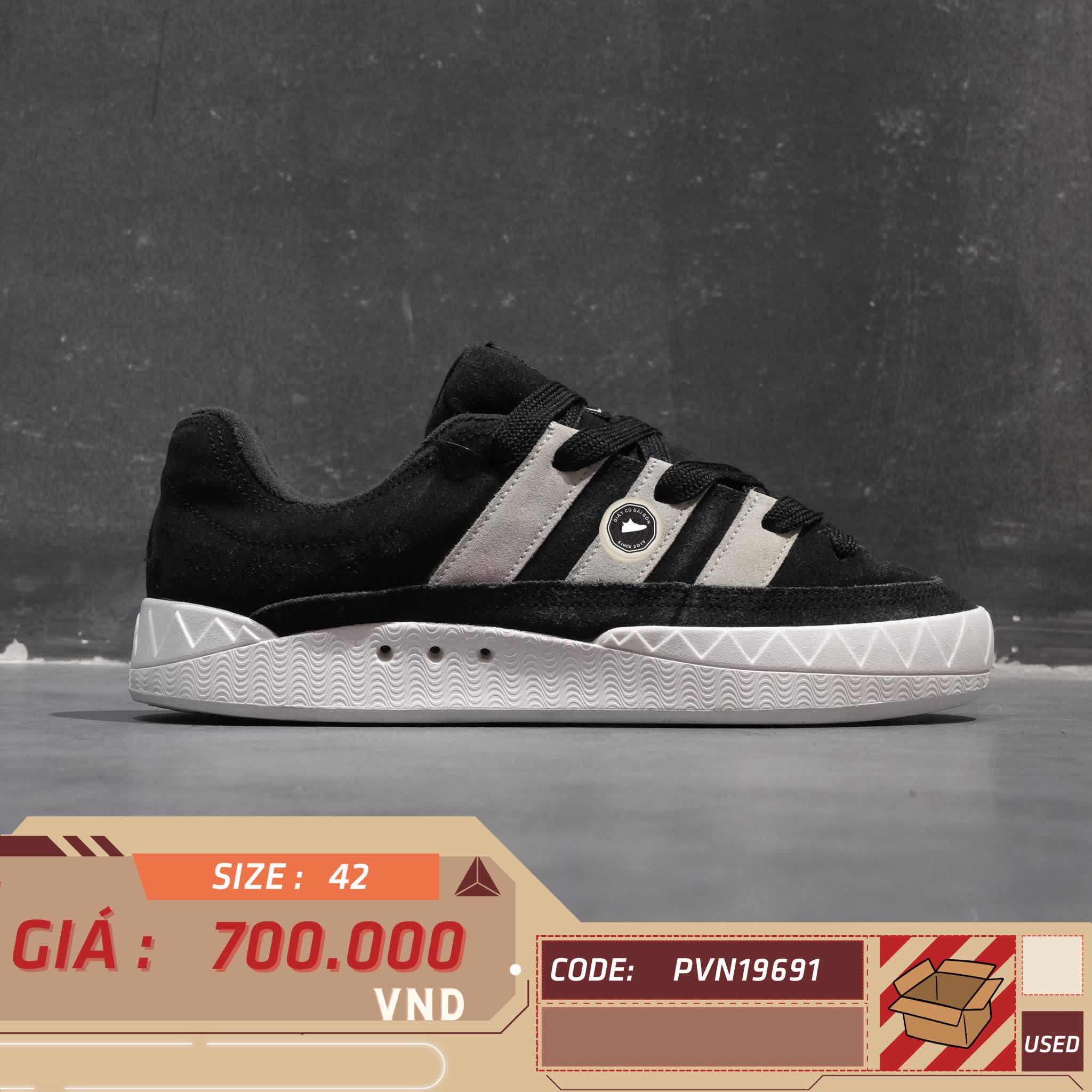 ADIDAS ADIMATIC "CORE BLACK / CRYSTAL WHITE / CARBON" ID8265 — SIZE 42 GIÀY 2HAND CHÍNH HÃNG — PVN19691