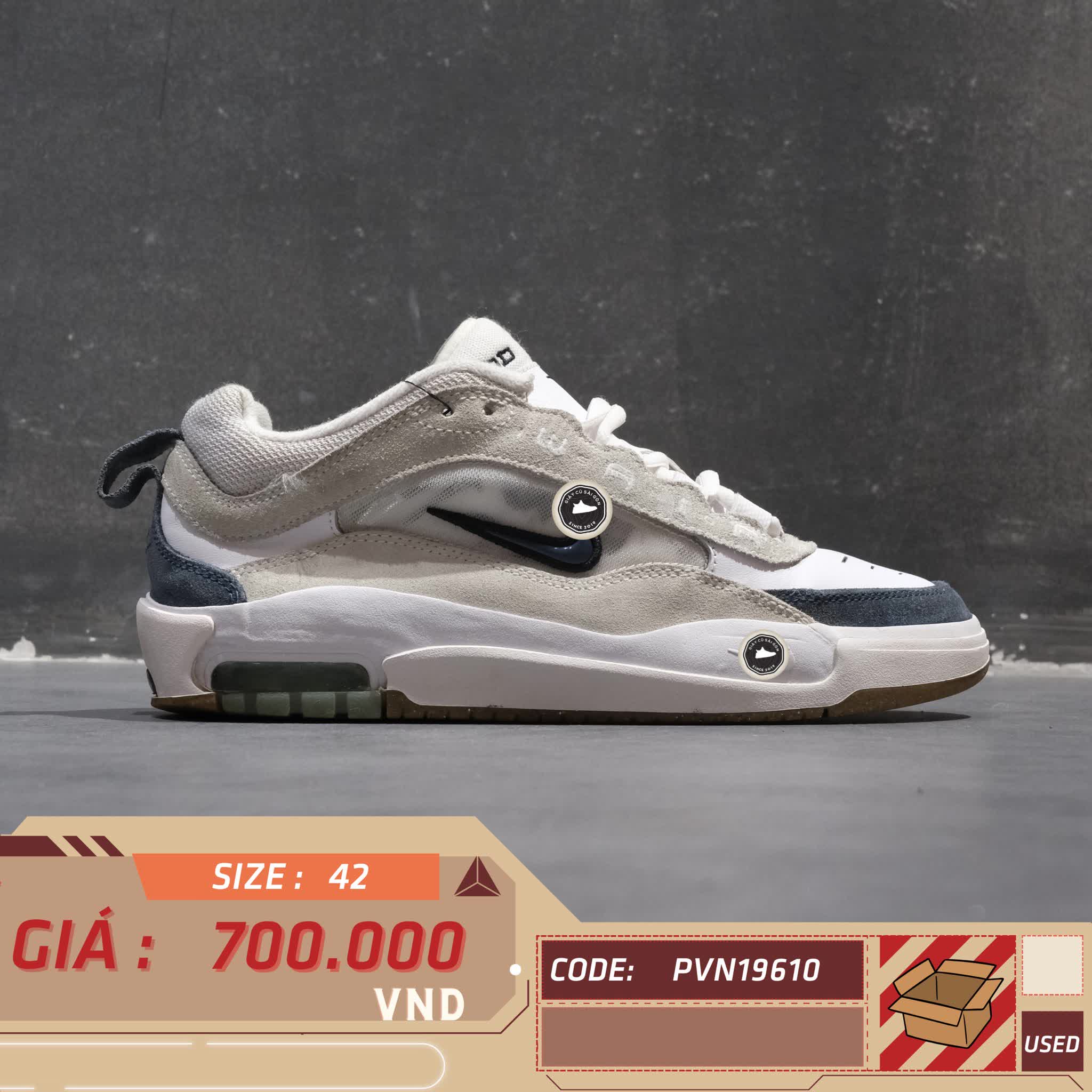 NIKE AIR MAX ISHOD WAIR SB "WHITE NAVY" FB2393-102 SIZE 42 GIÀY 2HAND CHÍNH HÃNG PVN19610