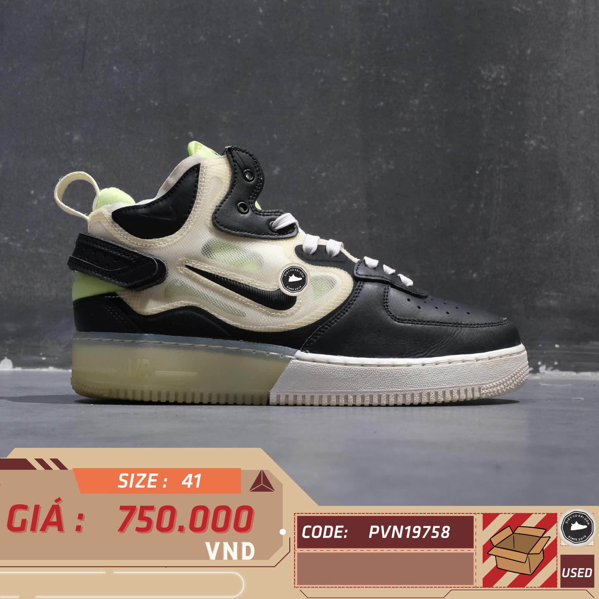 NIKE AIR FORCE 1 MID REACT “BLACK NEON” DQ1872-100 SIZE 41 GIÀY 2HAND CHÍNH HÃNG PVN19758