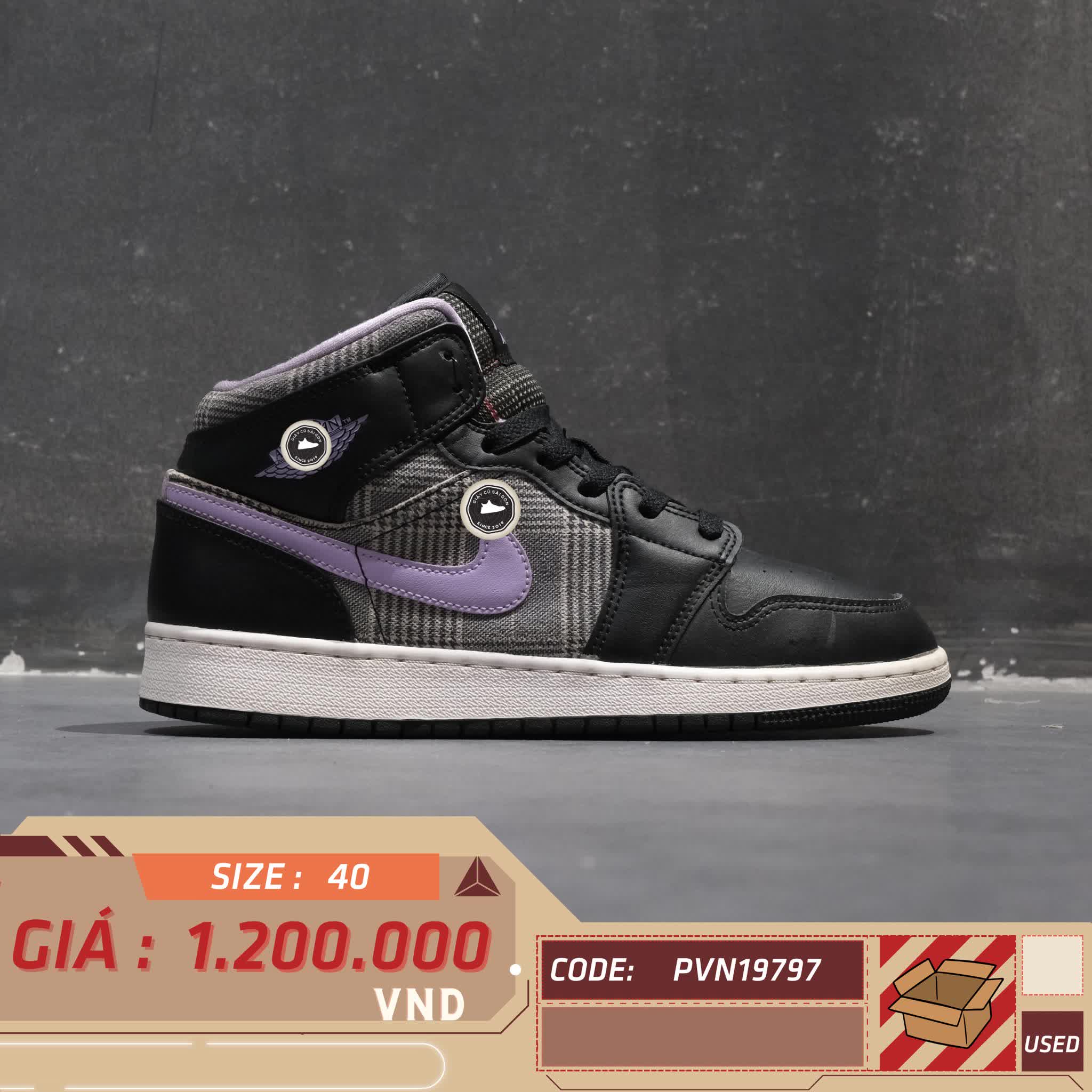 AIR JORDAN 1 MID SE HOUNDSTOOTH DC7226-015 SIZE 40 GIÀY 2HAND CHÍNH HÃNG PVN19797