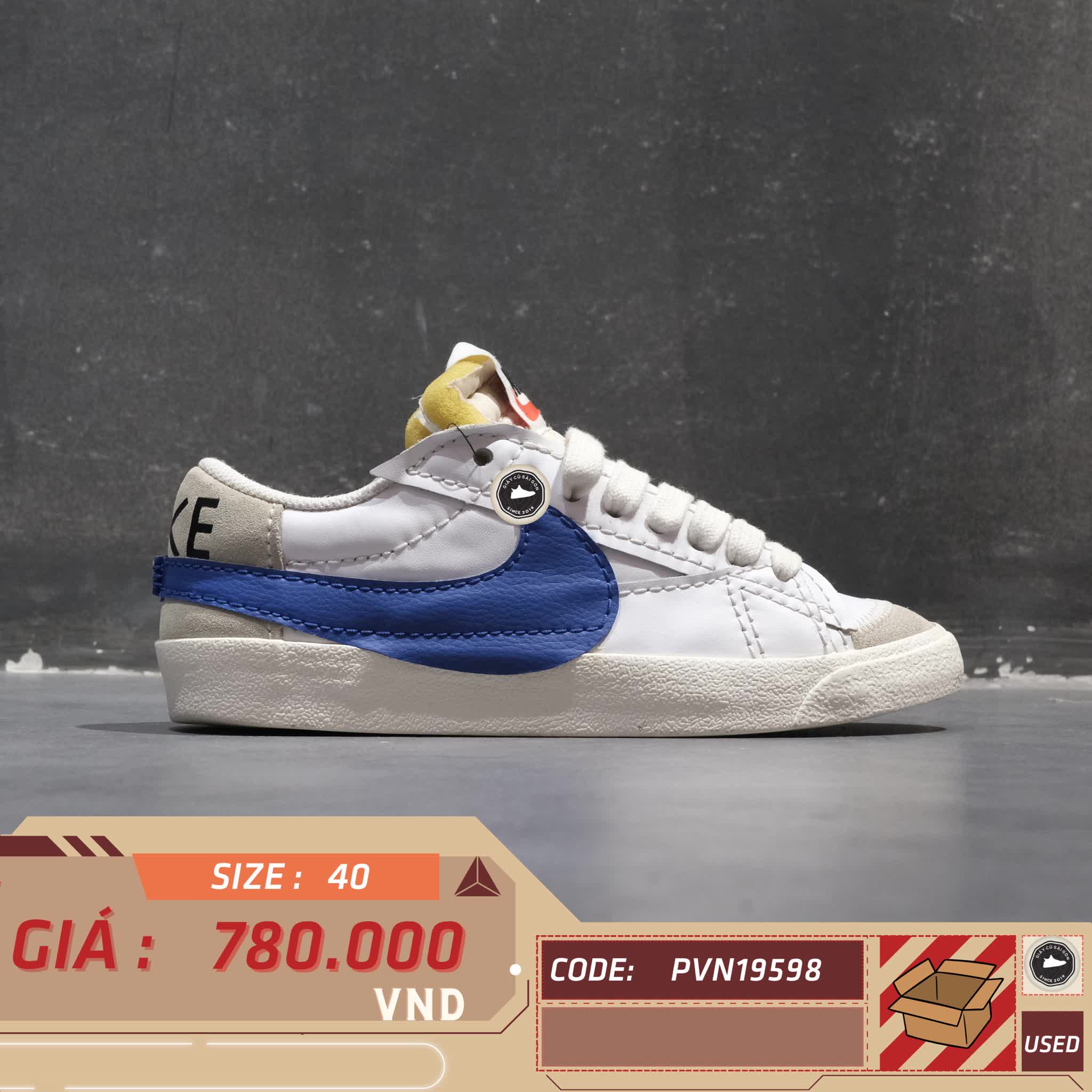 NIKE BLAZER LOW ’77 JUMBO “WHITE OLD ROYAL” DQ8768-100 SIZE 40 GIÀY 2HAND CHÍNH HÃNG PVN19598