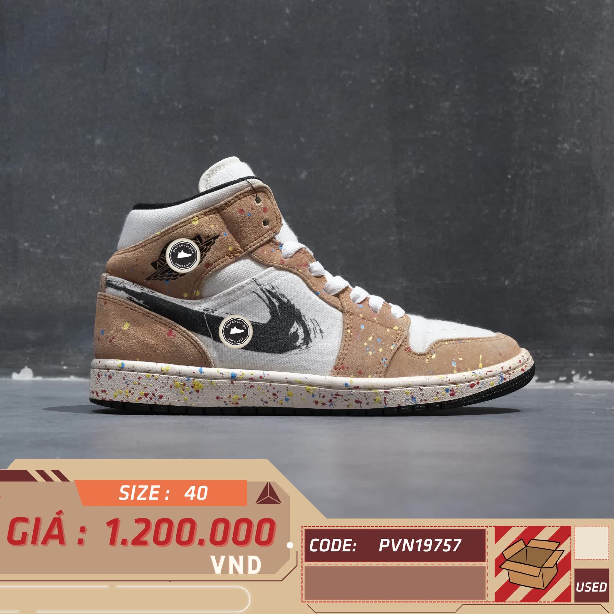 NIKE AIR JORDAN 1 MID BRUSHSTROKE DA8005-100 SIZE 40 GIÀY 2HAND CHÍNH HÃNG PVN19757